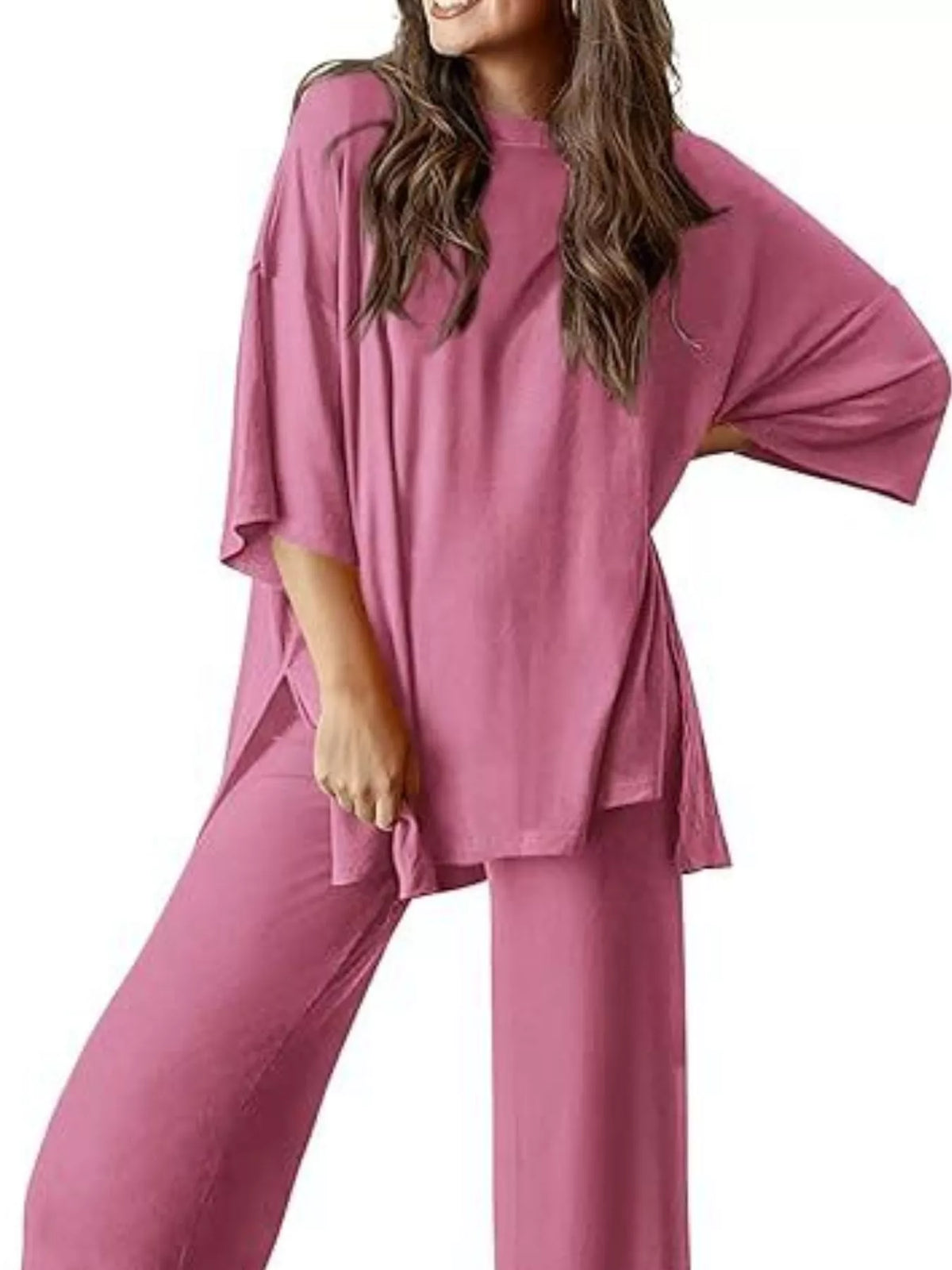 Lucinda set med slits, dammrosa