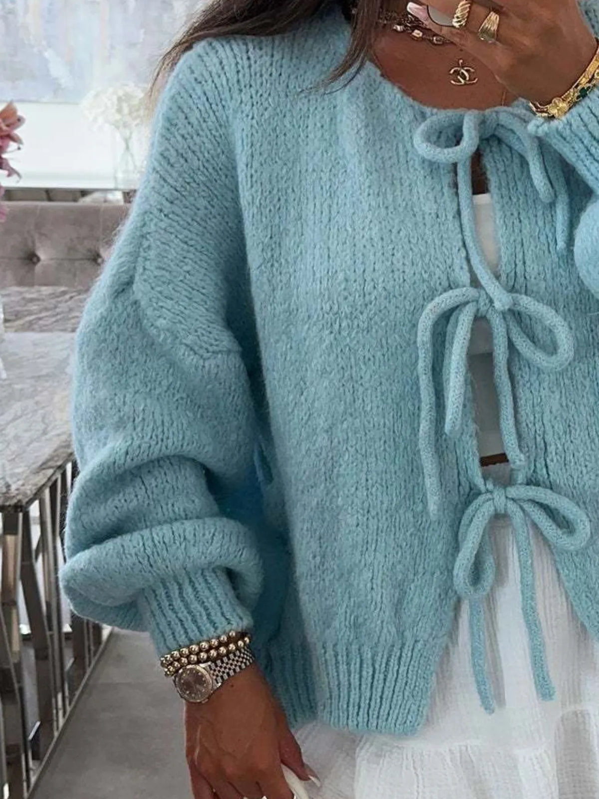 Kinga cardigan med rosett