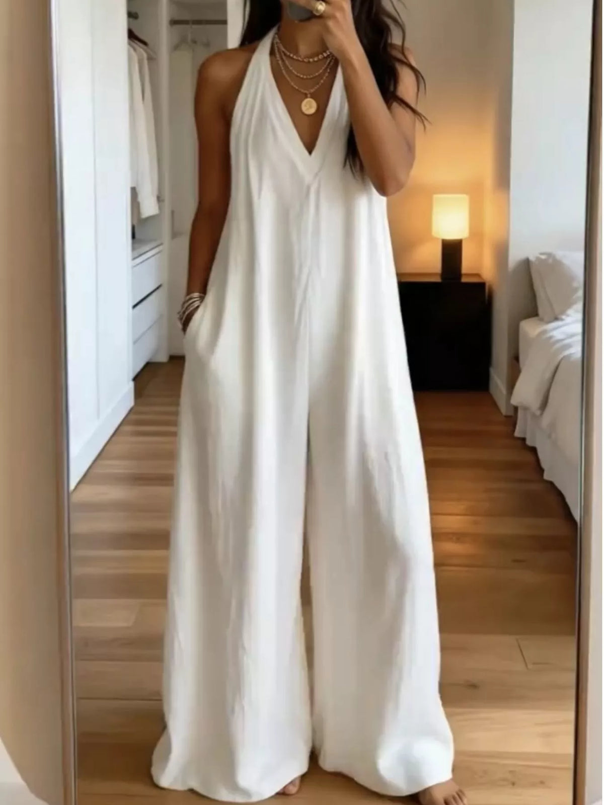 Ariana jumpsuit med halterneck, vit