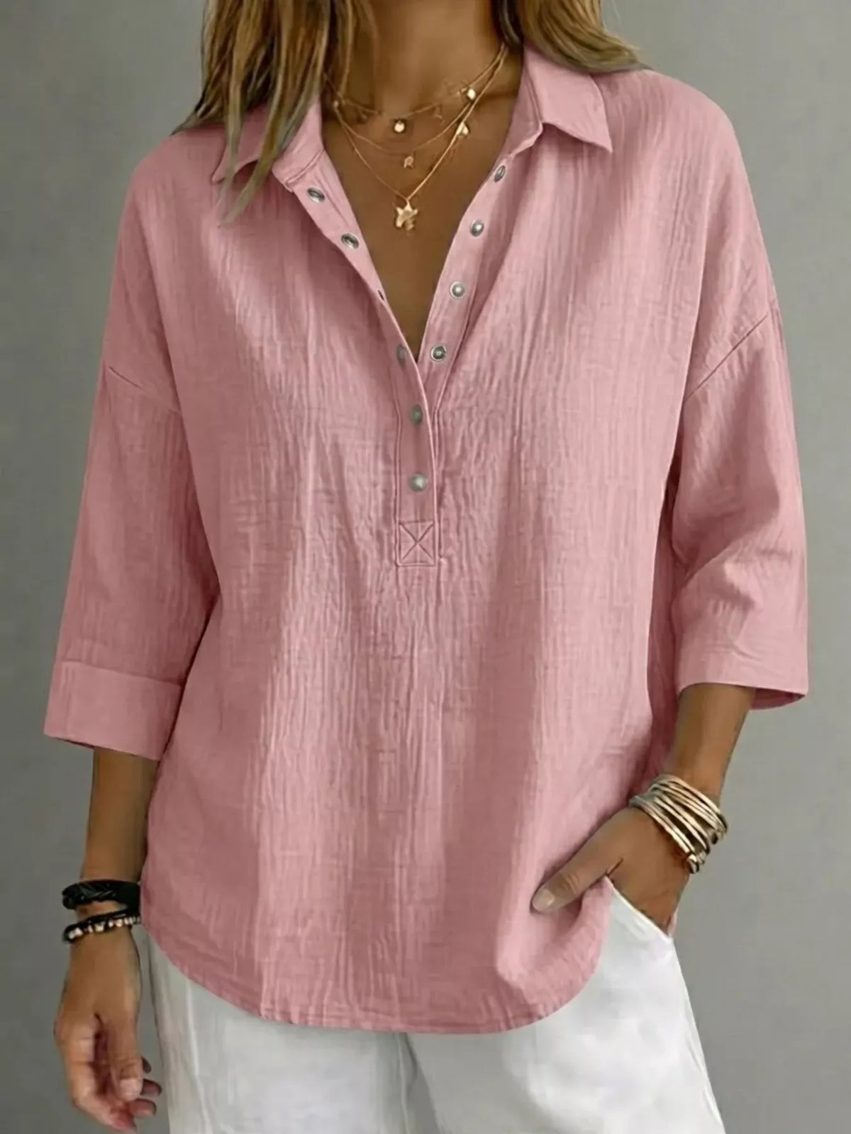 Barbro blus med trekvartsärm, rosa