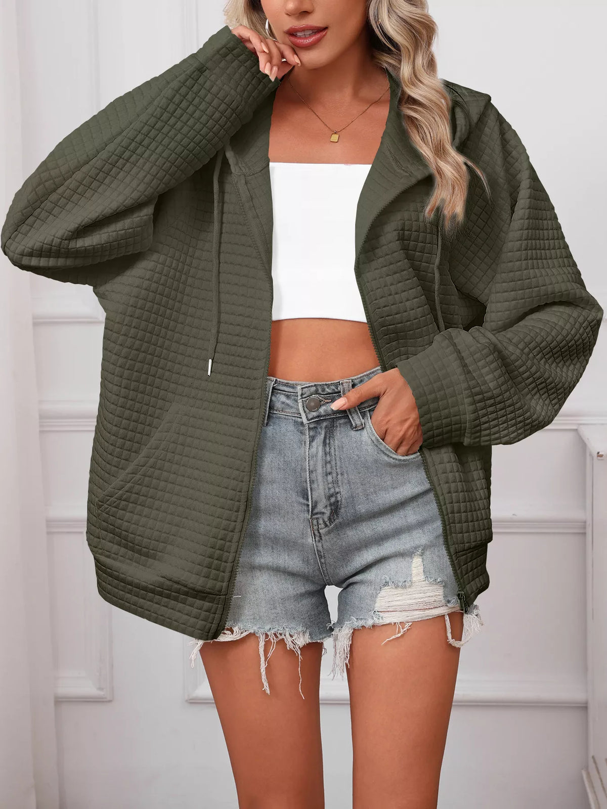 Nova quiltad hoodie, militärgrön