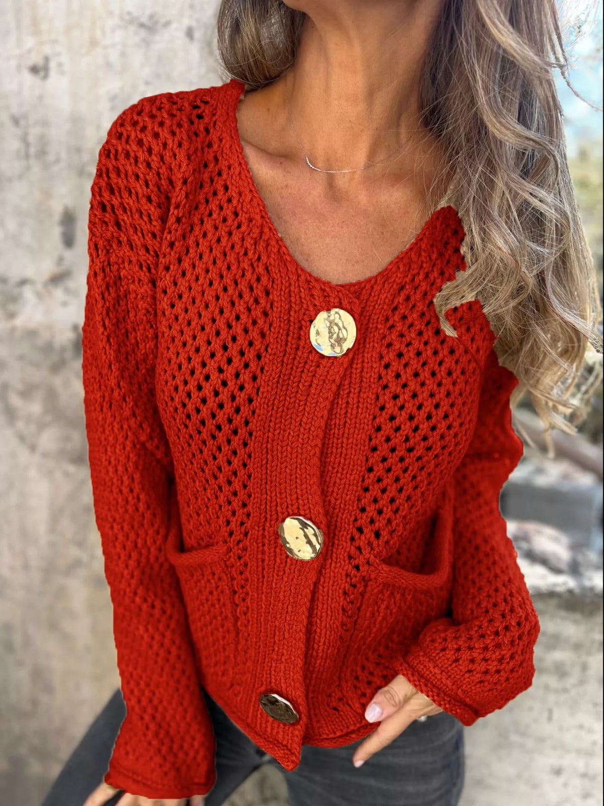 Verity virkad cardigan, röd