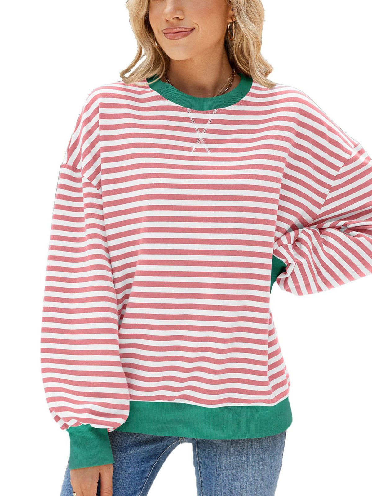Alvhild randig sweatshirt, puderrosa