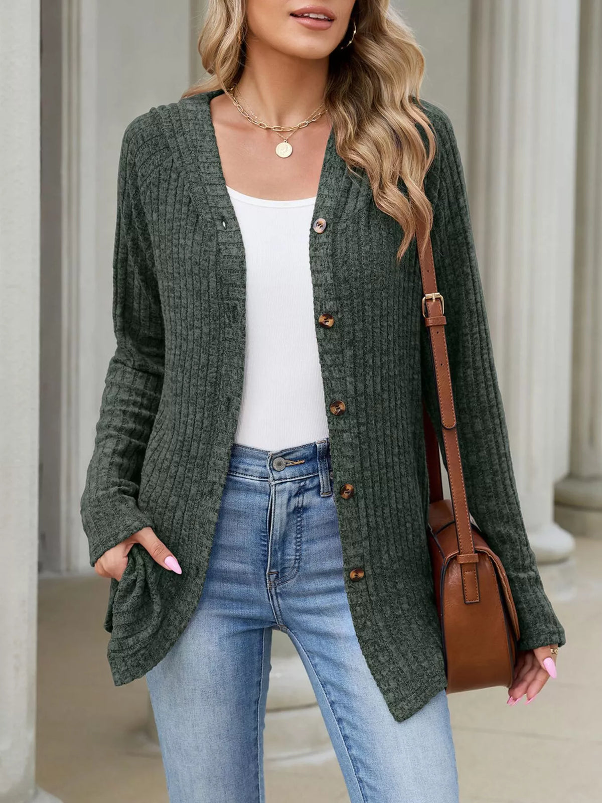 Venke ribbstickad cardigan