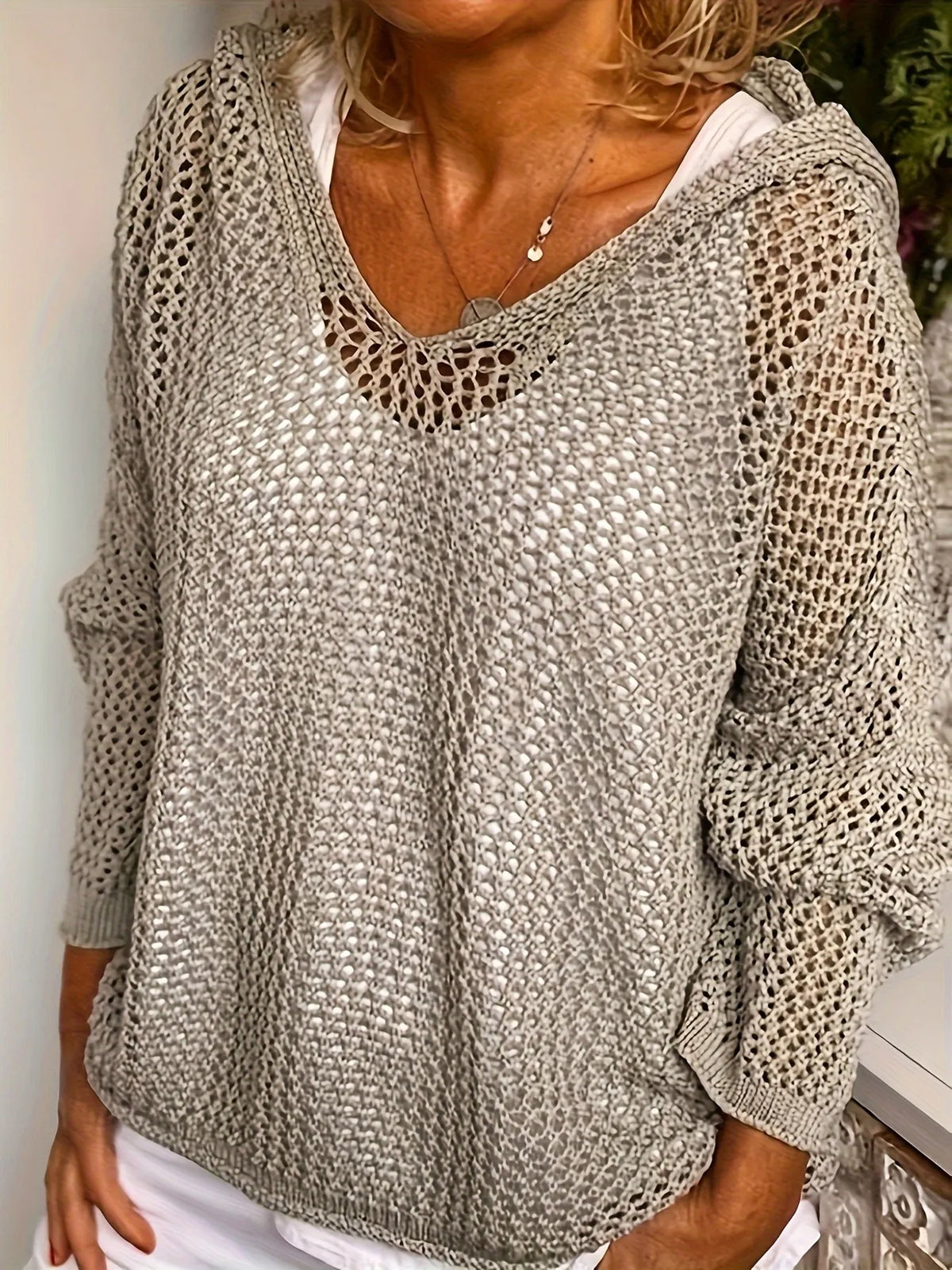 Majbritt hålstickad tröja, khaki