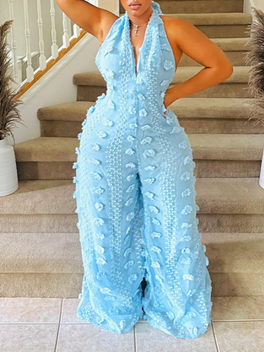 Svenja hålstickad jumpsuit, blå
