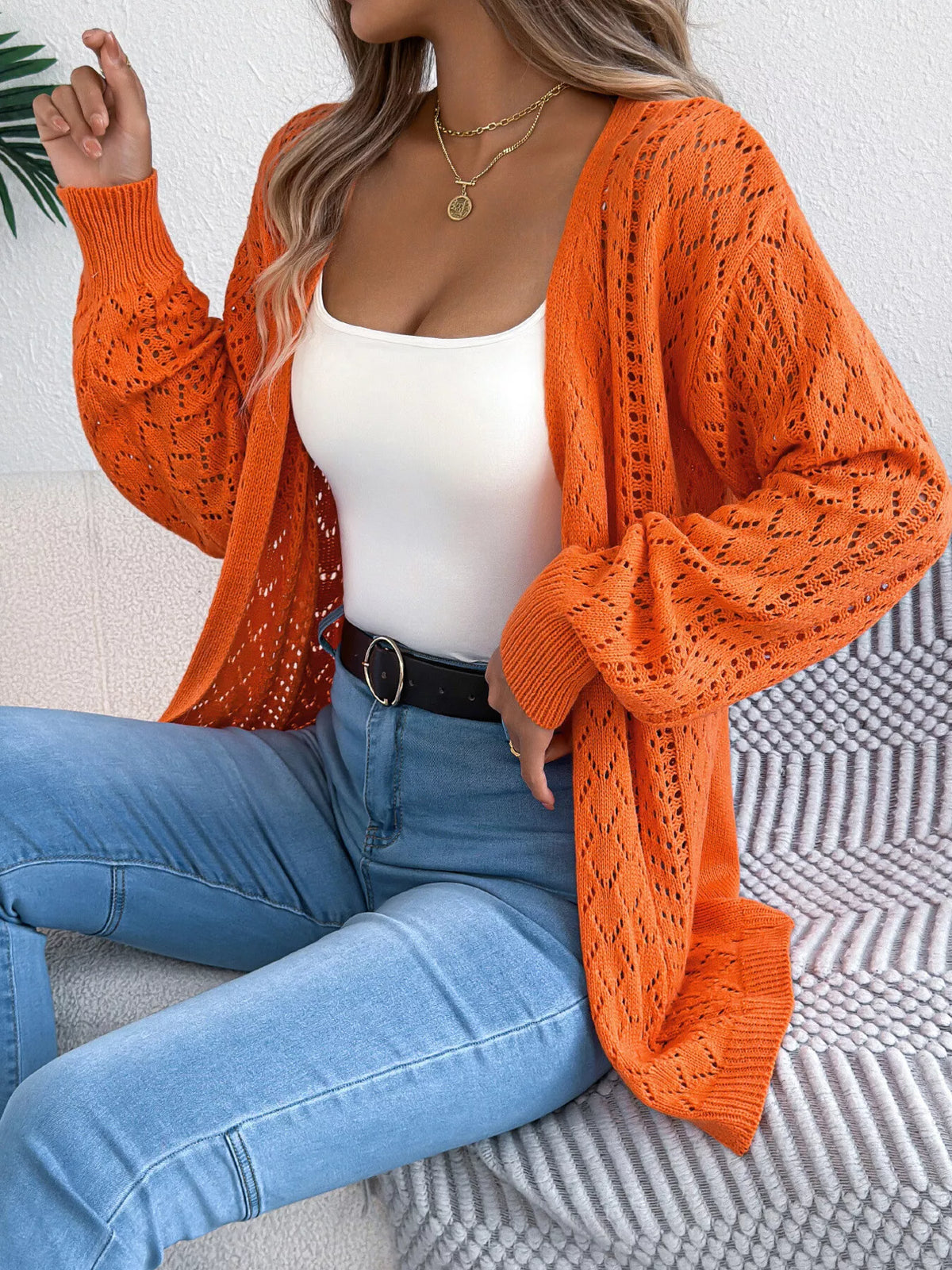 Calanthe hålstickad cardigan, orange