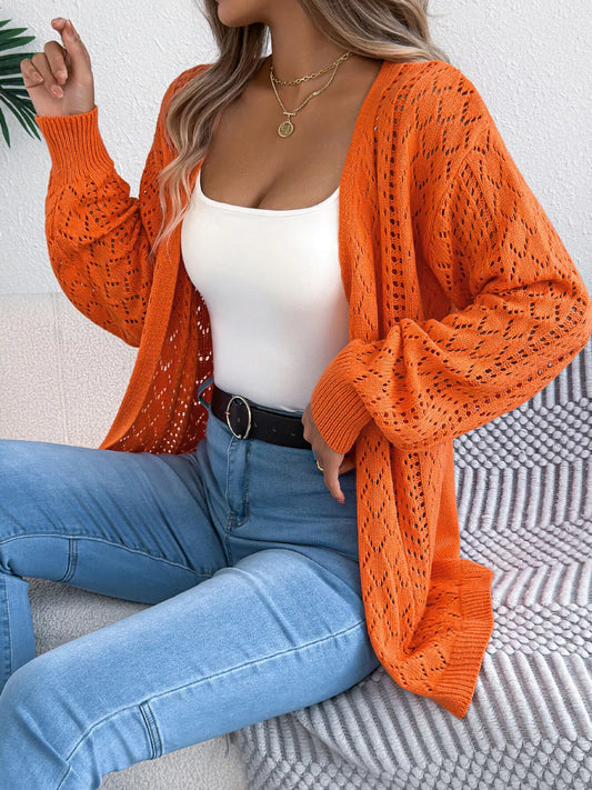 Calanthe hålstickad cardigan, orange