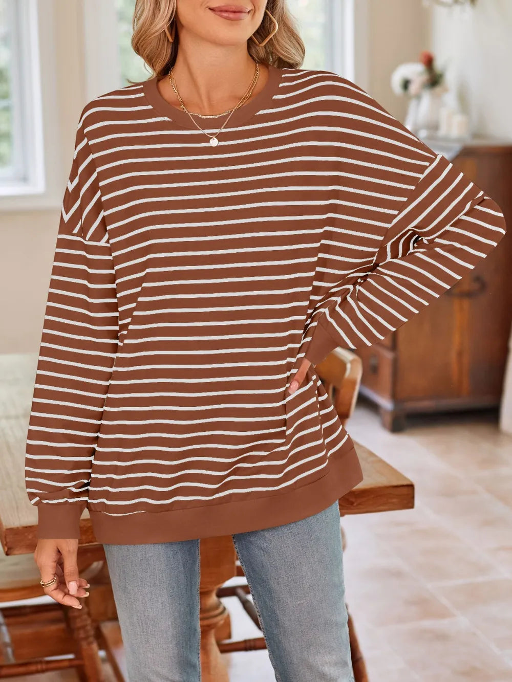 Birgit randig sweatshirt, brun