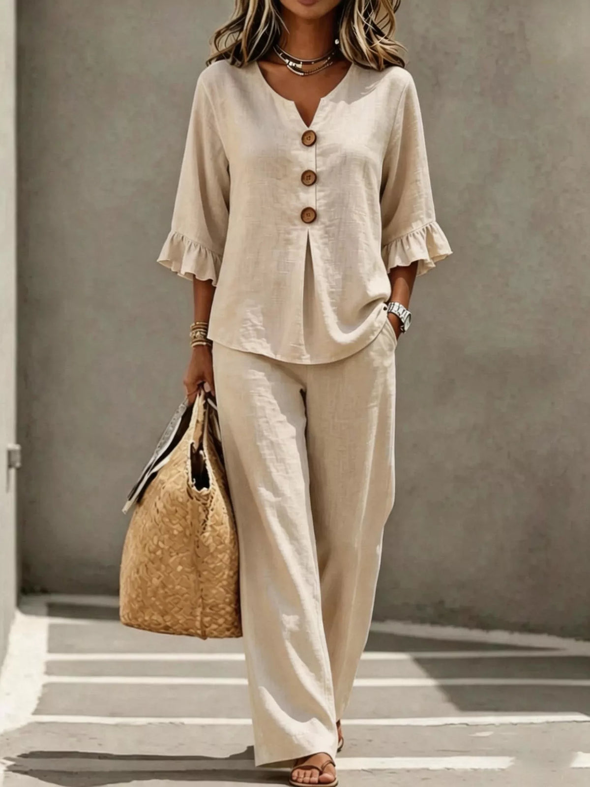 Marion set med volanger, khaki
