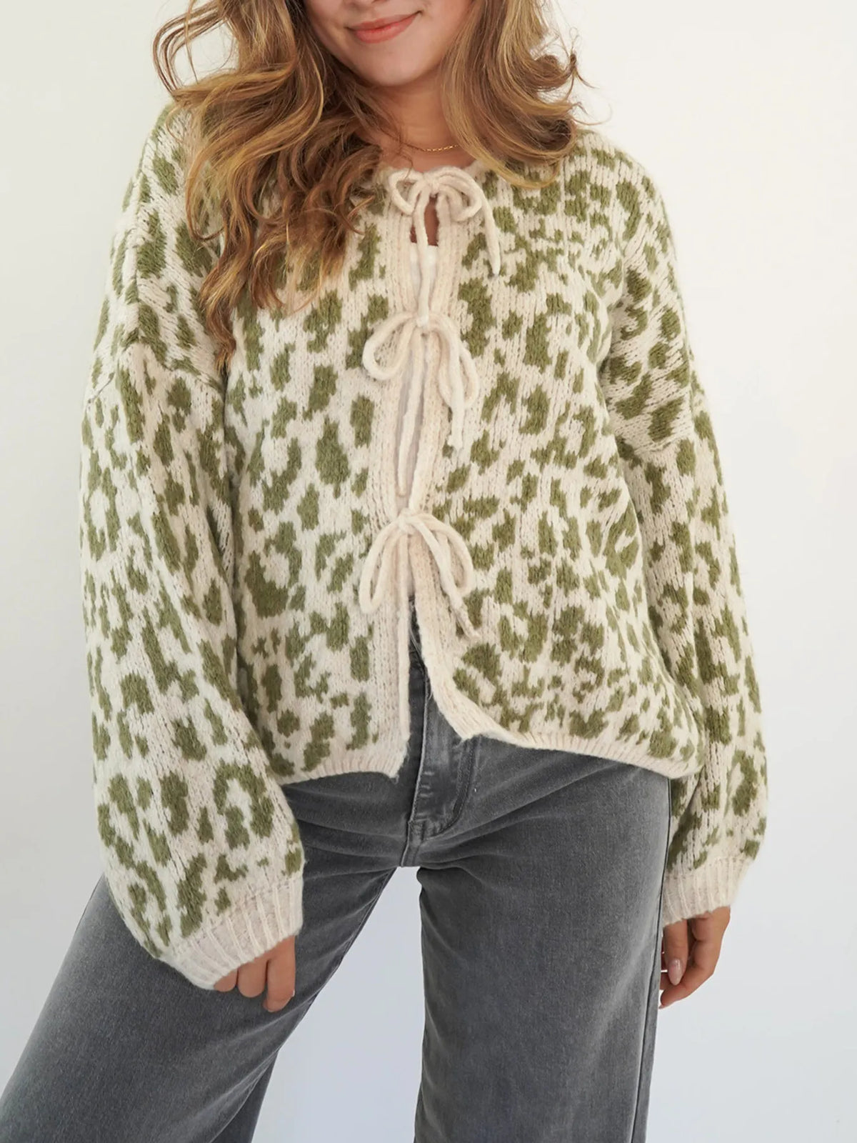 Irja leopardmönstrad cardigan, grön