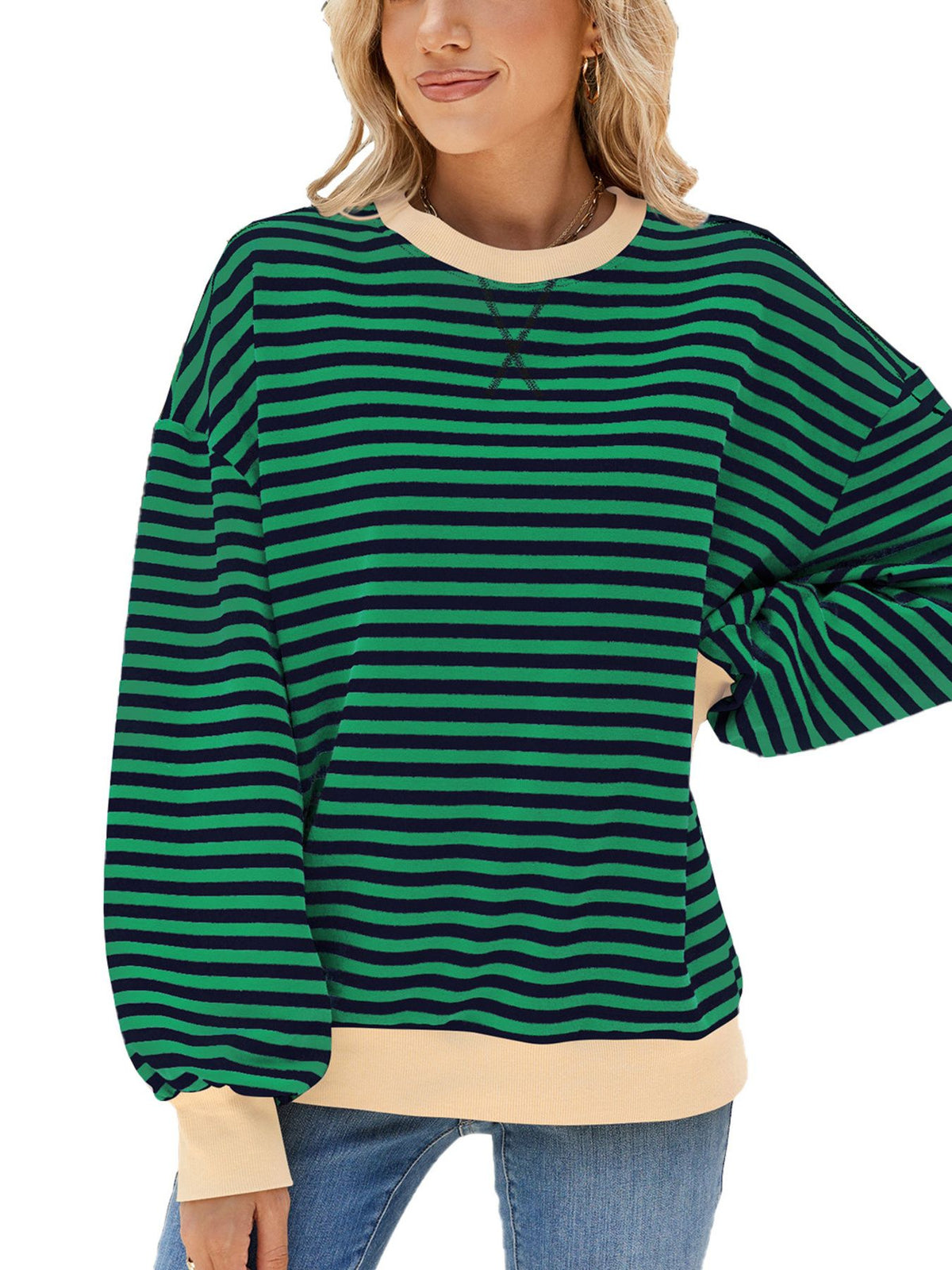 Alvhild randig sweatshirt, mörkgrön