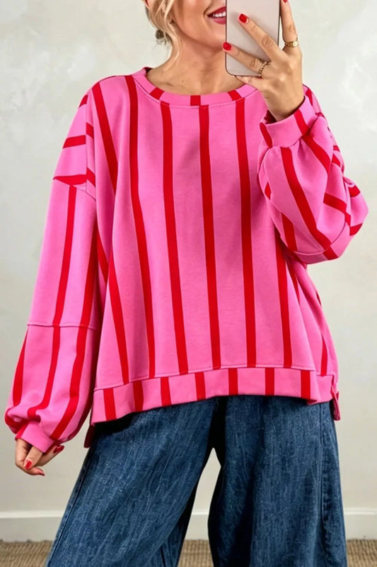 Flavia randig sweatshirt, cerise