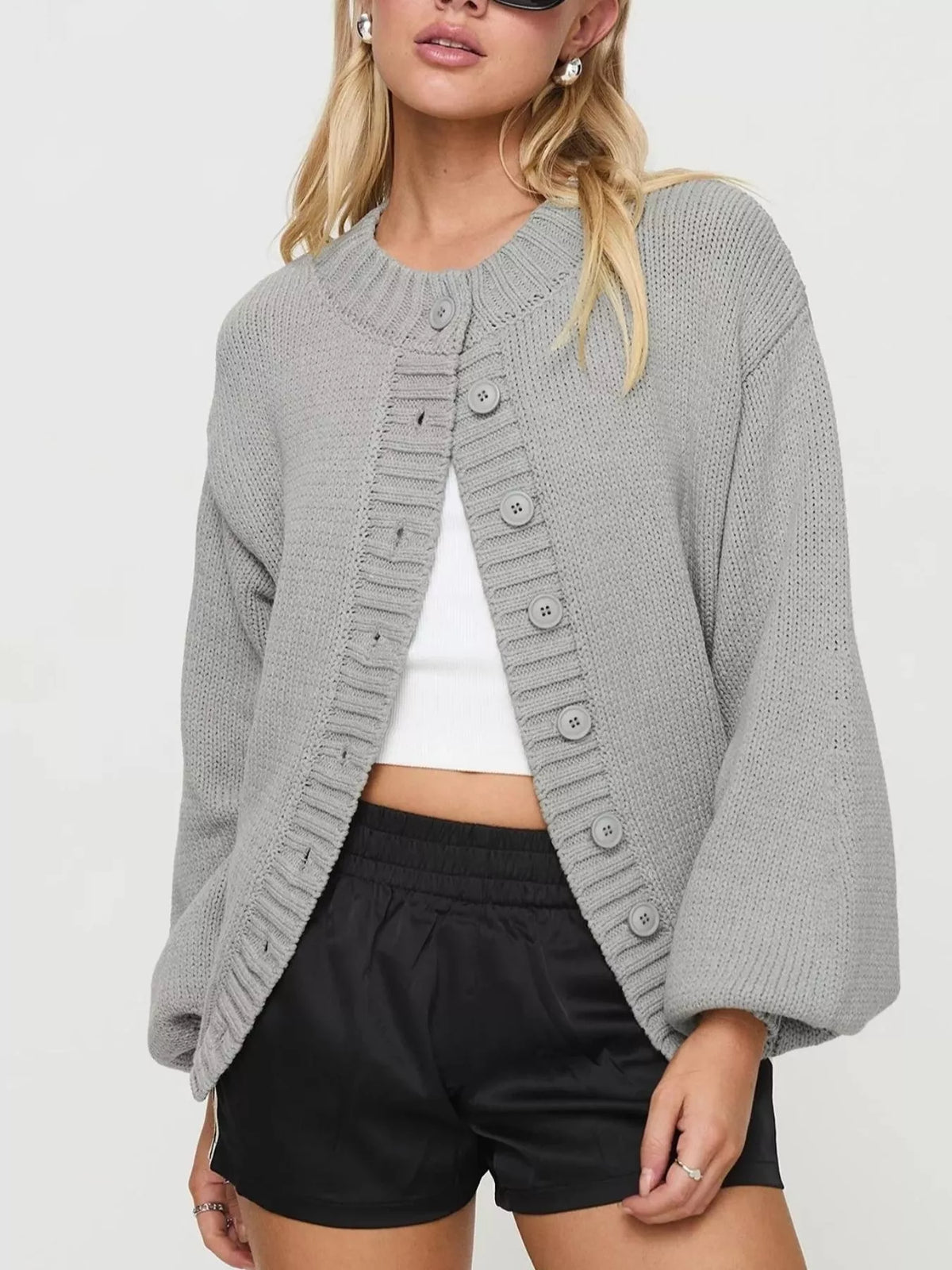 Yvette grovstickad cardigan, grå