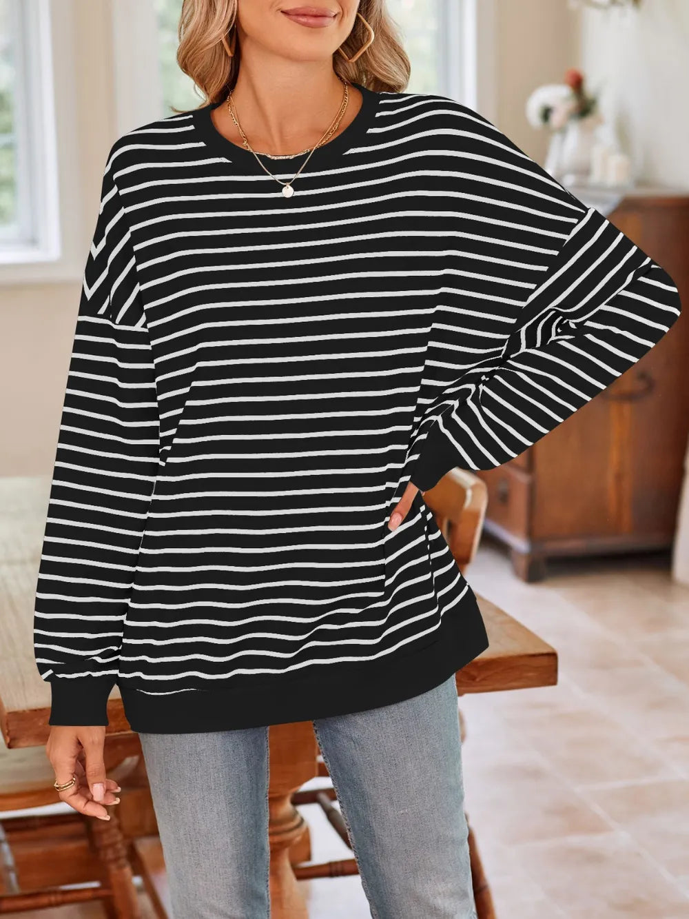 Birgit randig sweatshirt, svart