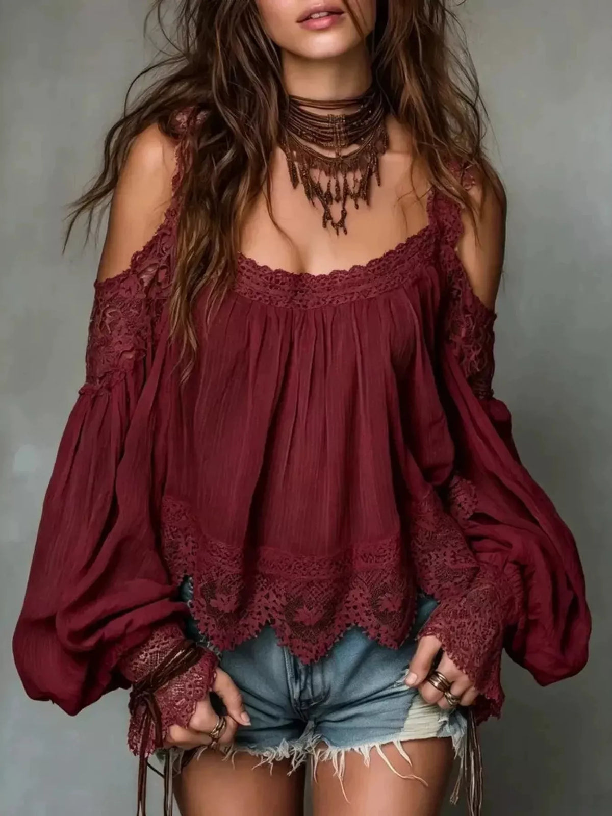 Alicia off-shoulder blus, vinröd