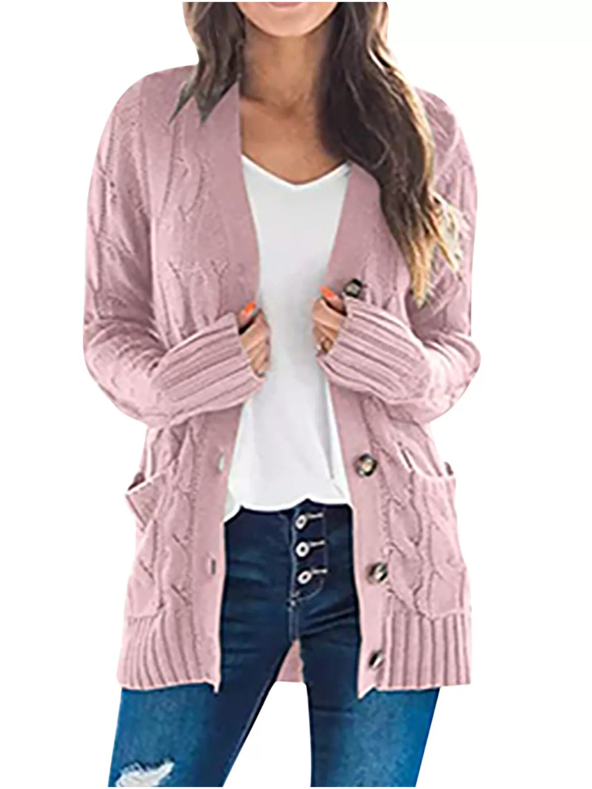 Octavia grovstickad cardigan, dammrosa