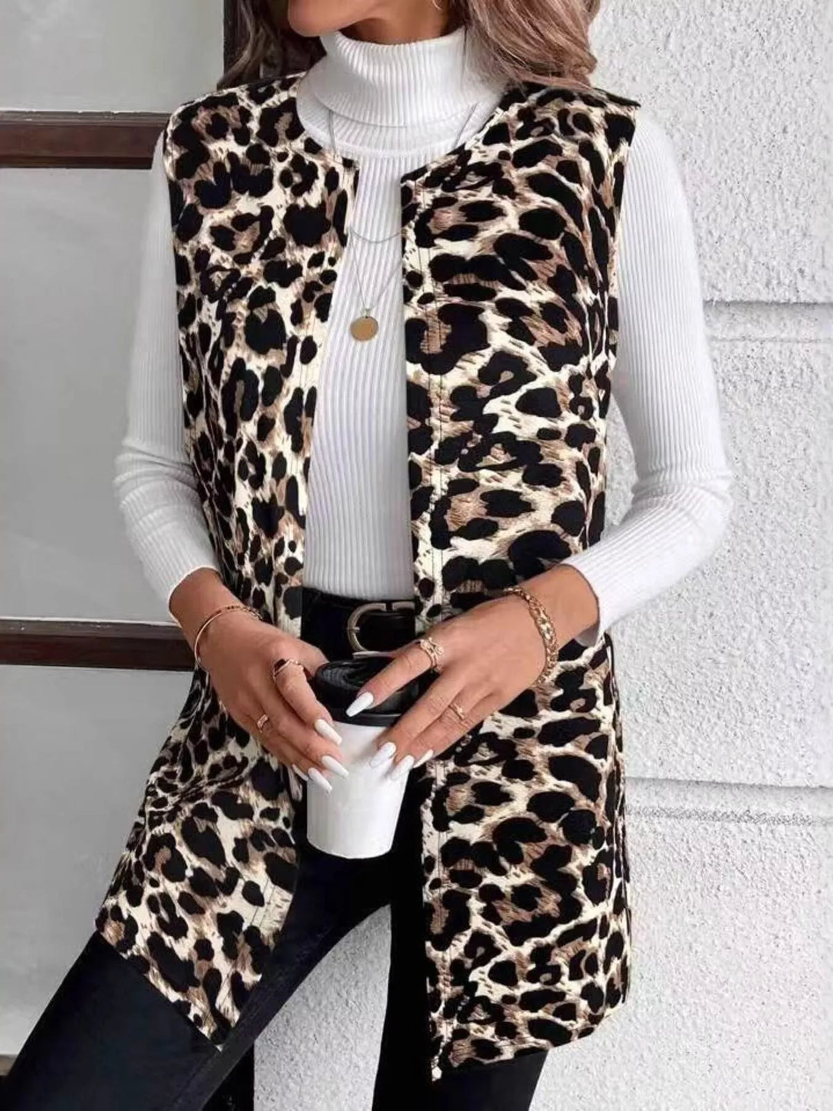 Theodora leopardmönstrad väst, khaki