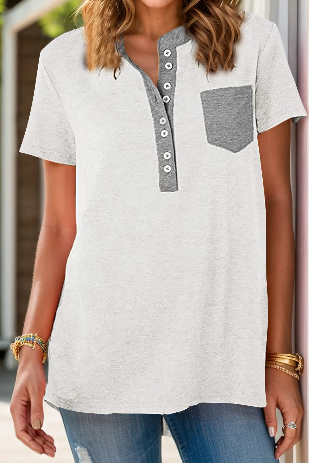 Allis t-shirt med bröstficka, vit