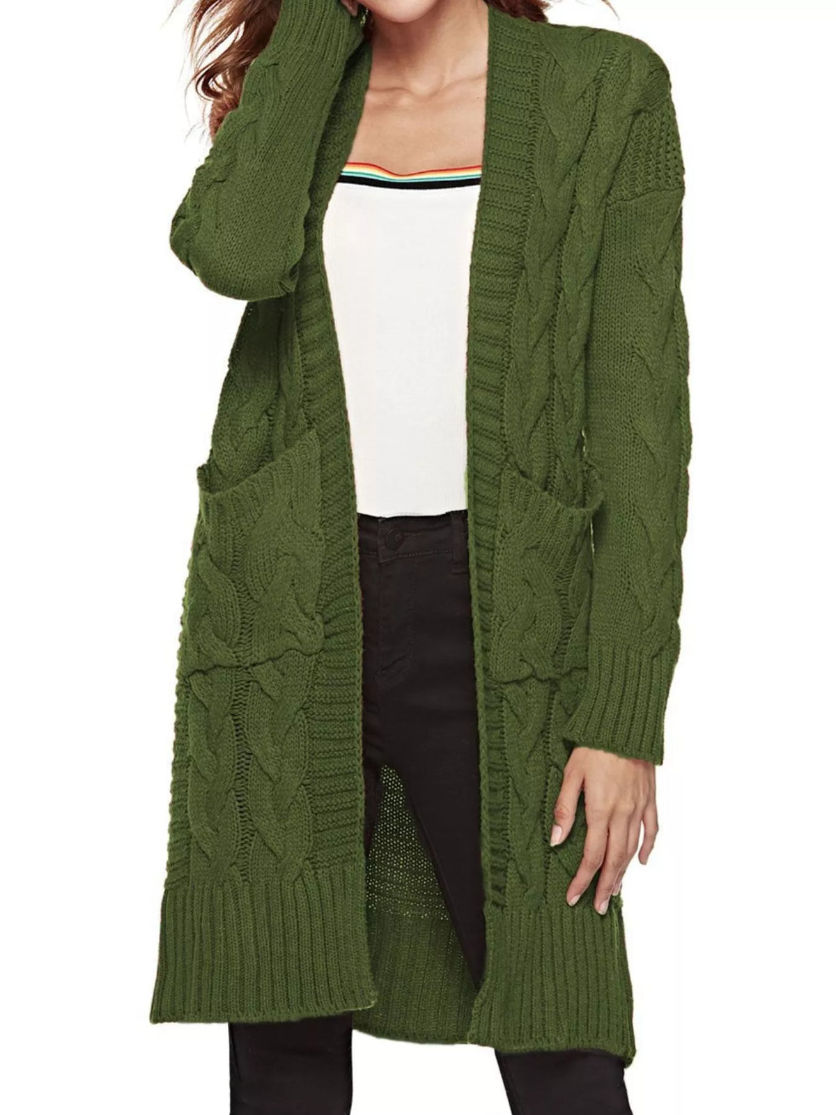 Torgerd kabelstickad cardigan, militärgrön