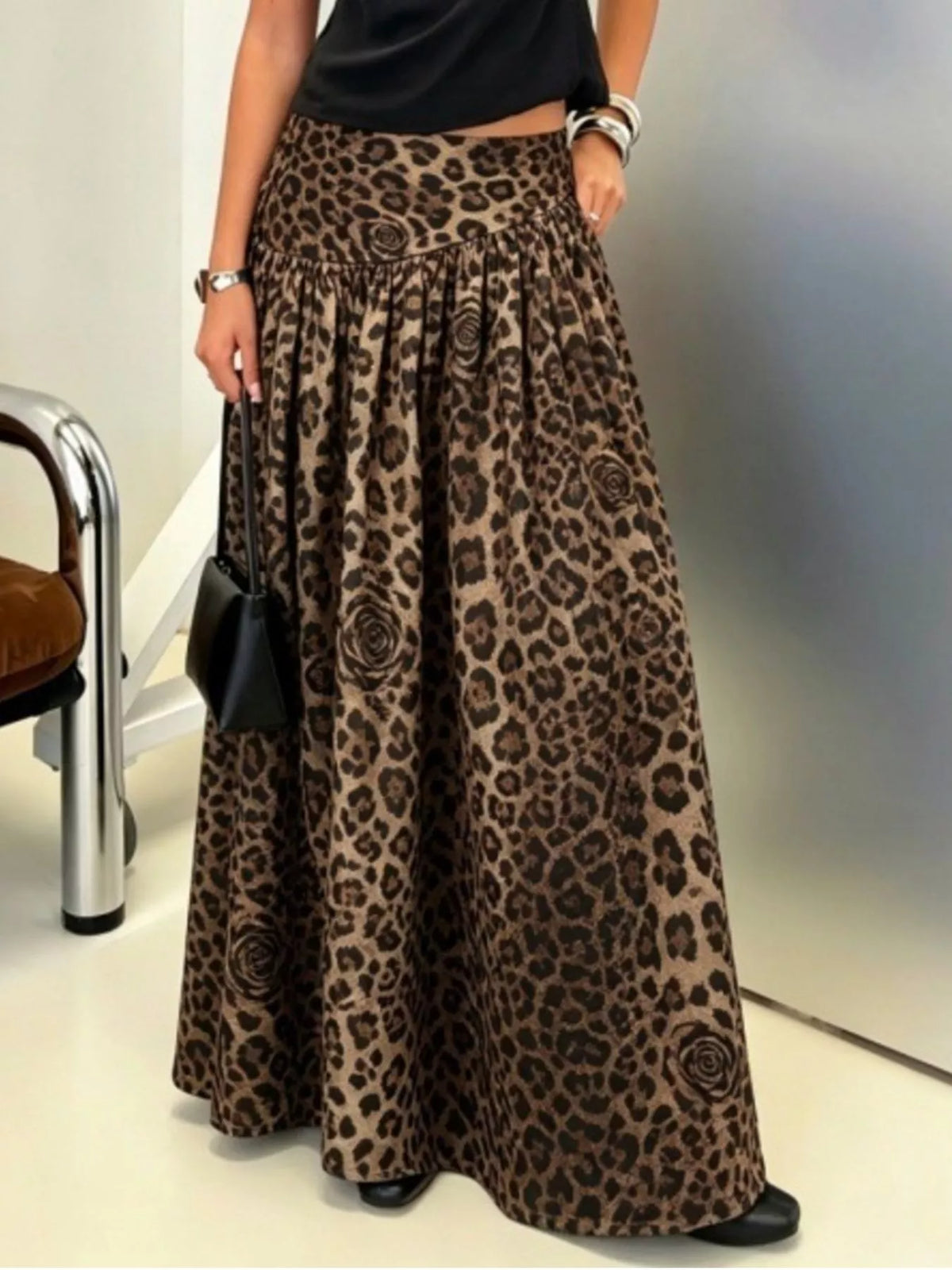 Iva djurmönstrad maxikjol, leopard
