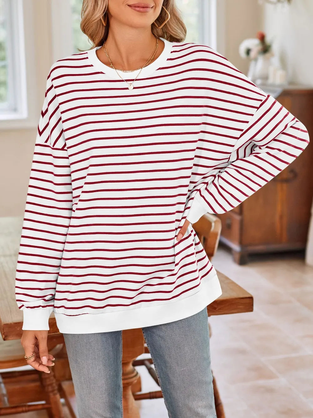 Birgit randig sweatshirt, mörkröd