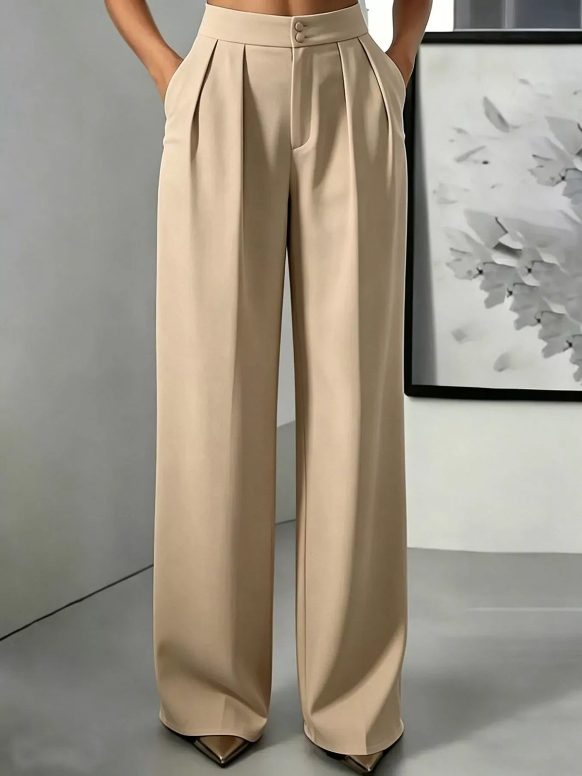 Hillevi högmidjade byxor, khaki