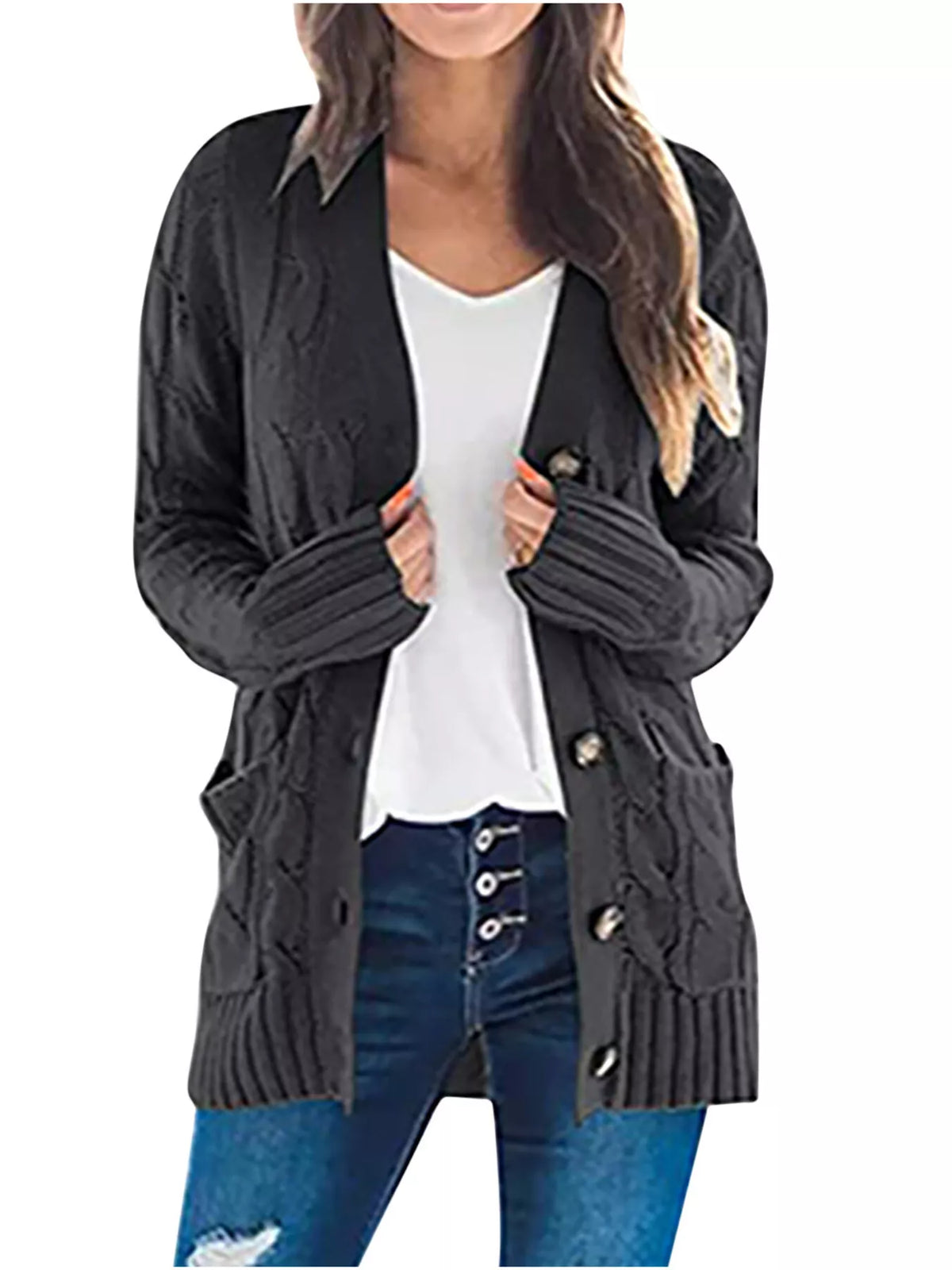 Octavia grovstickad cardigan, svart