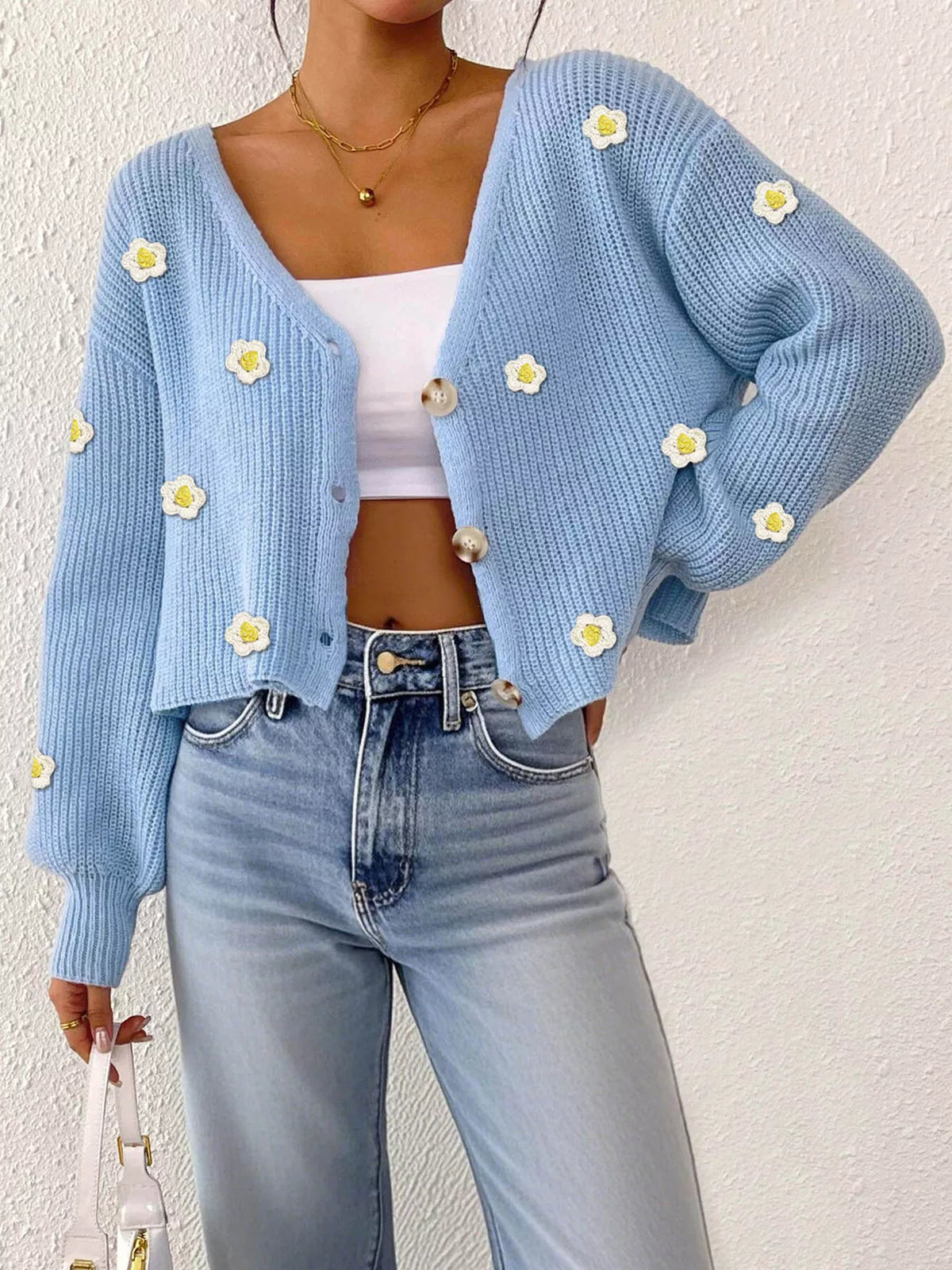 Palma v-ringad cardigan, blå