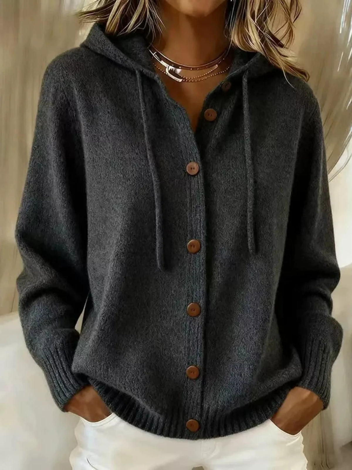 Serena cardigan med huva, svart