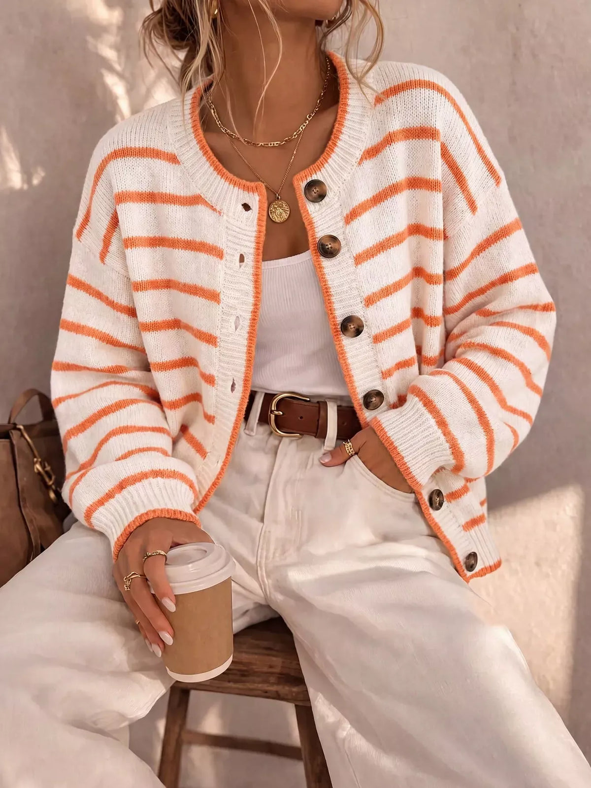 Maggie randig cardigan, vit