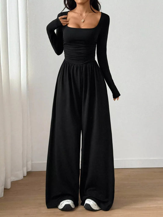 Jelena jumpsuit med fyrkantig ringning, svart