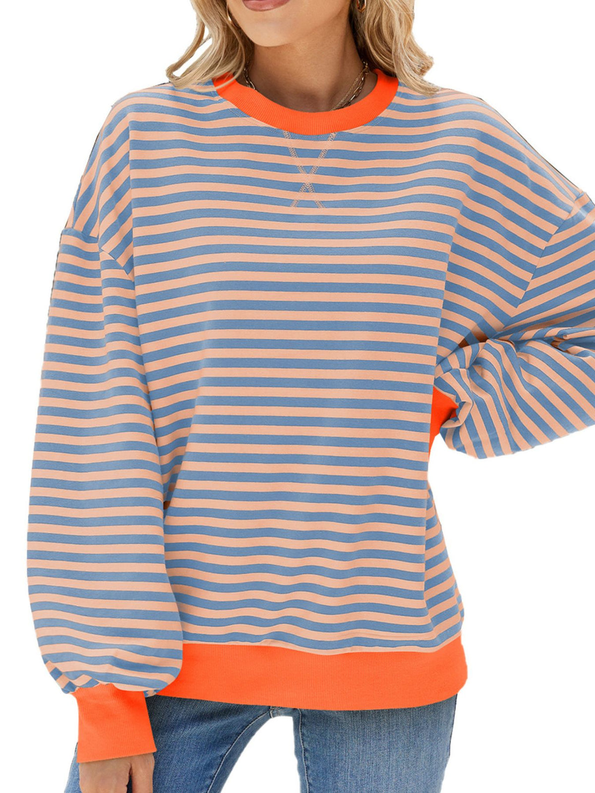Alvhild randig sweatshirt, blekrosa