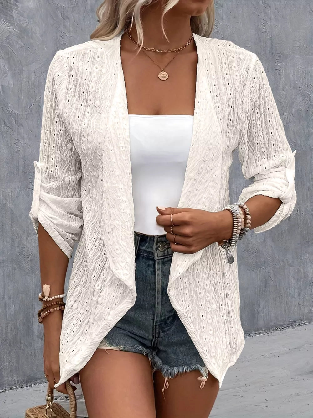 Pernilla broderad cardigan, vit