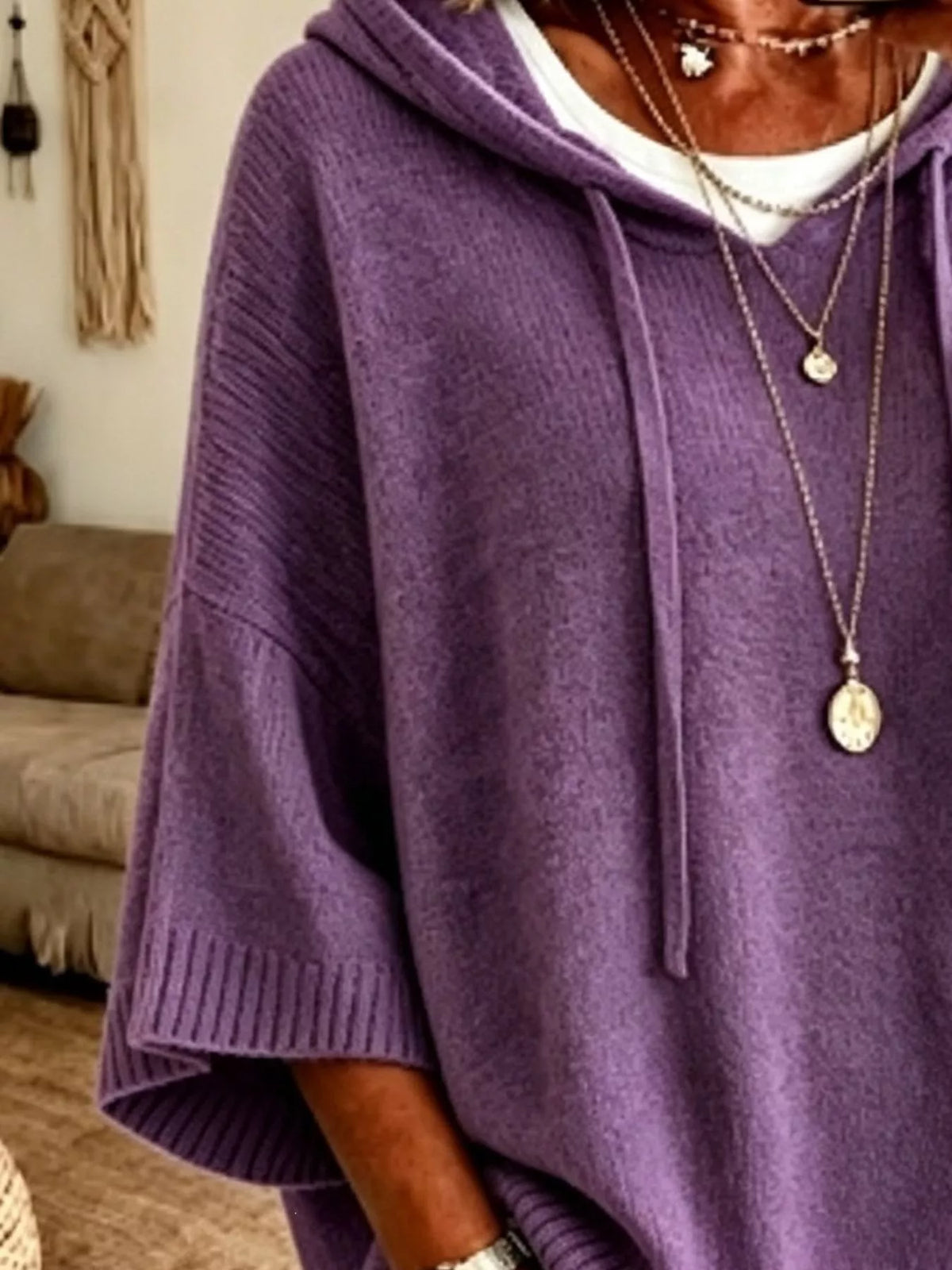 Sally ribbstickad hoodie