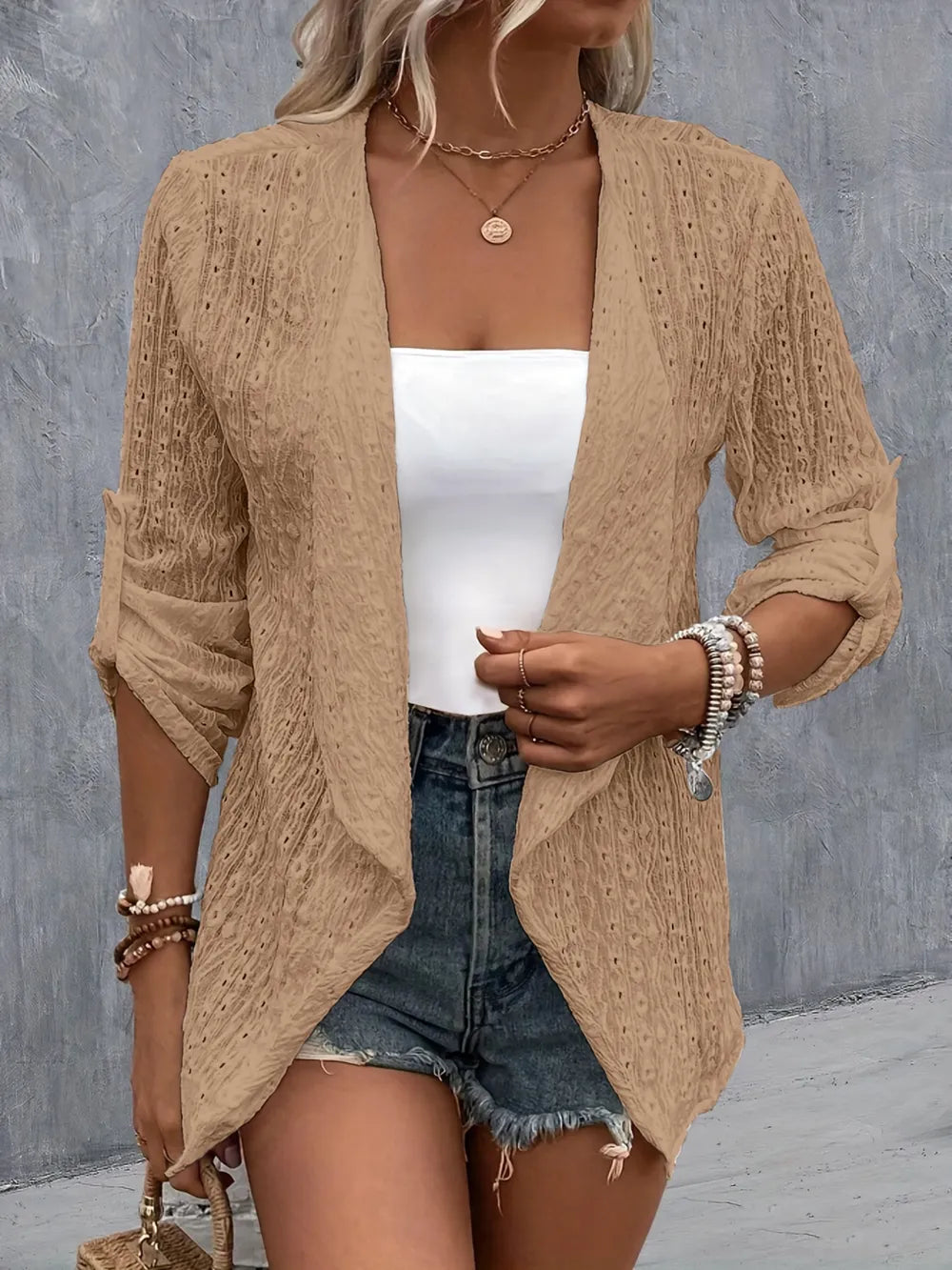 Pernilla broderad cardigan, kamel