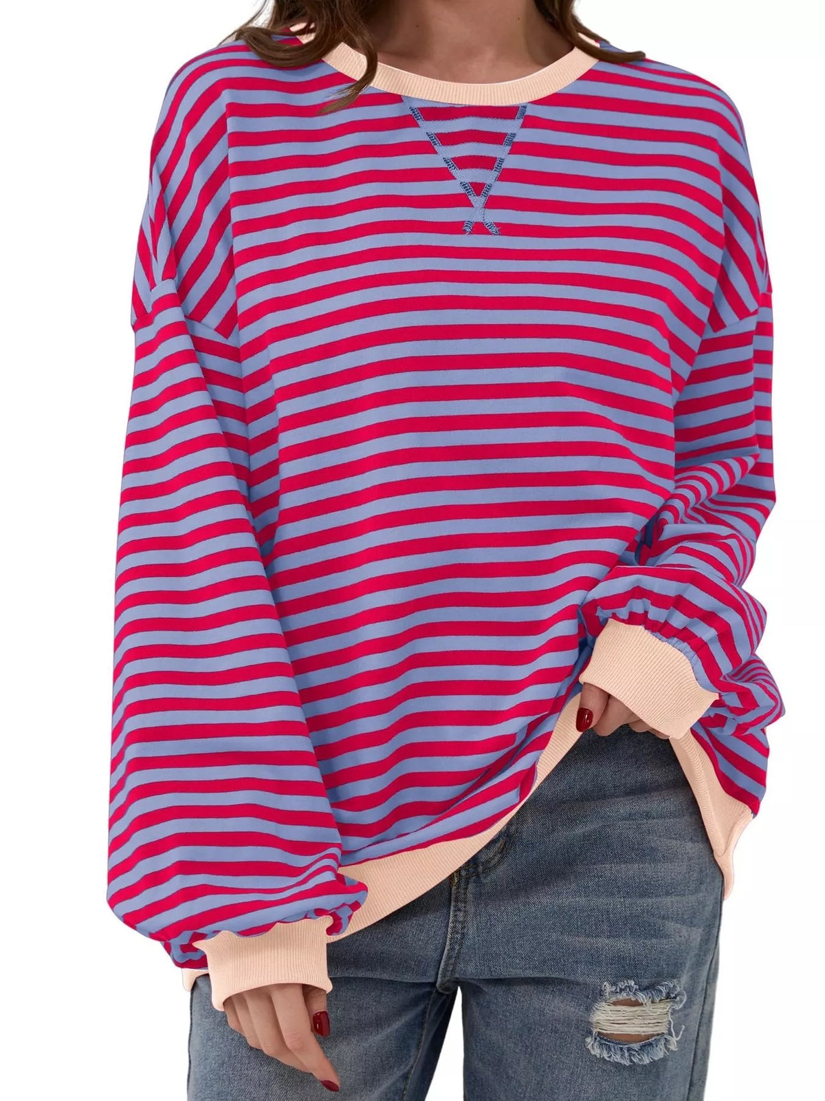 Ella randig sweatshirt, rosalila