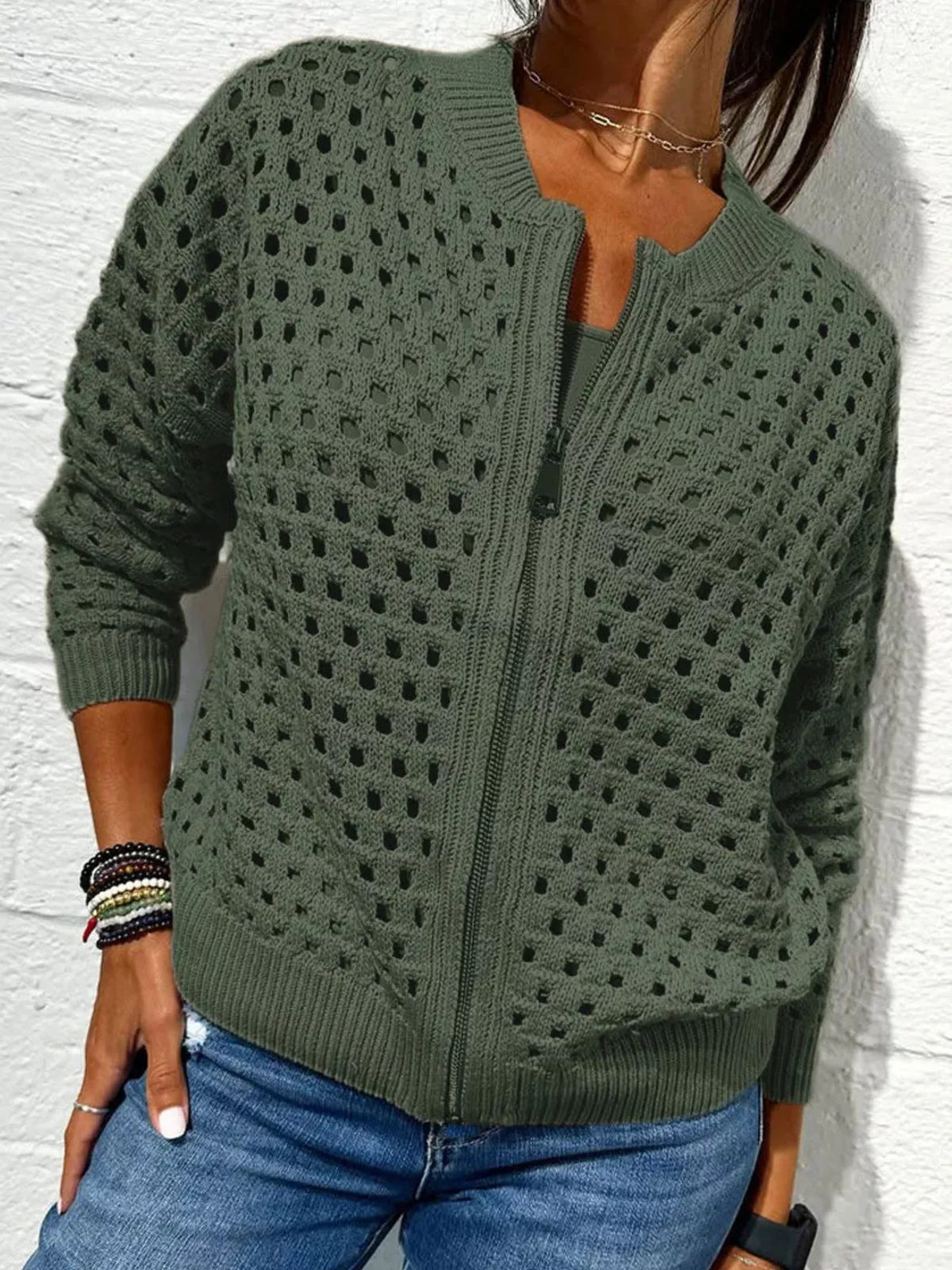 Sissel virkad cardigan, militärgrön