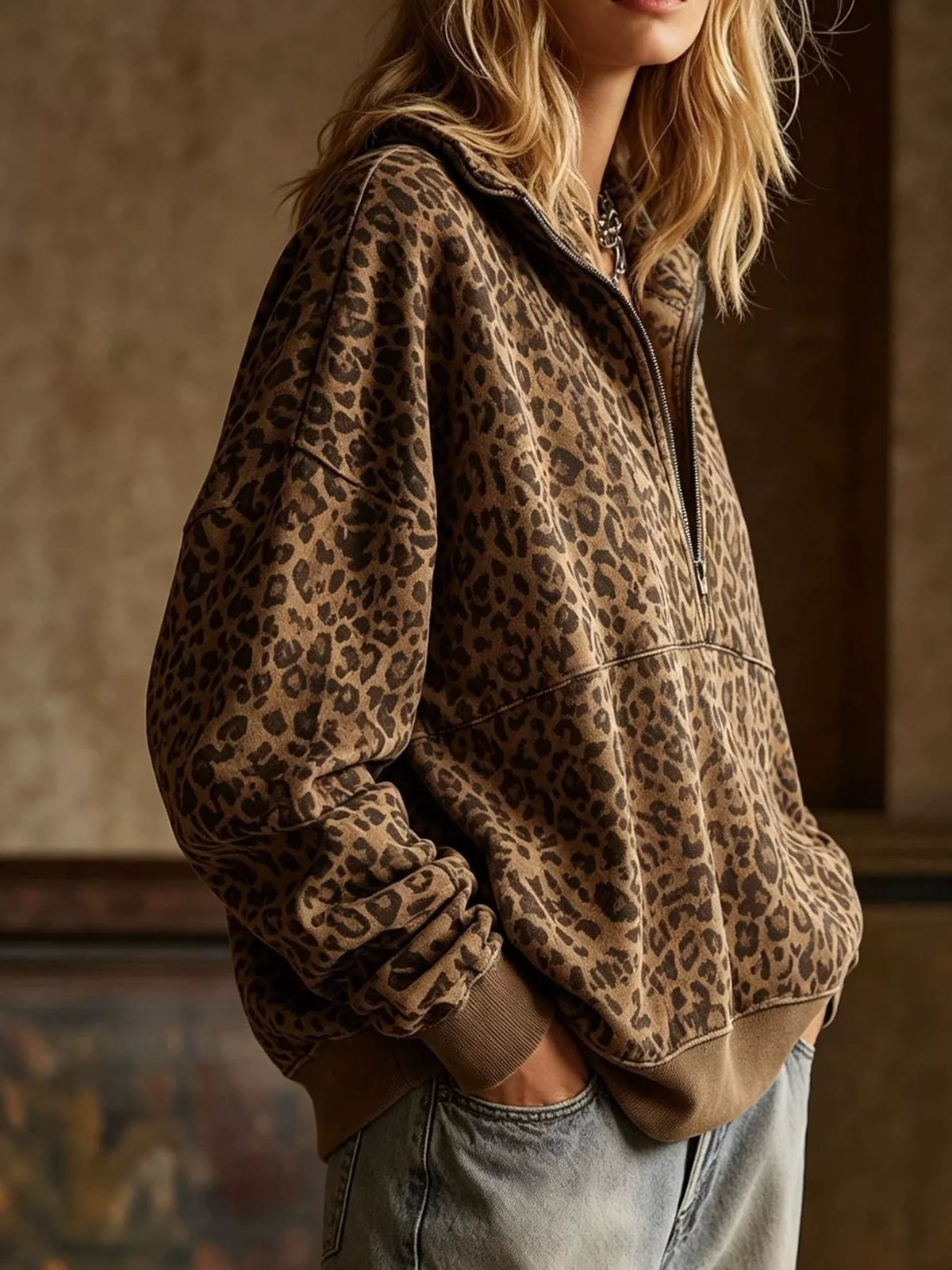 Arnhild leopardmönstrad sweatshirt
