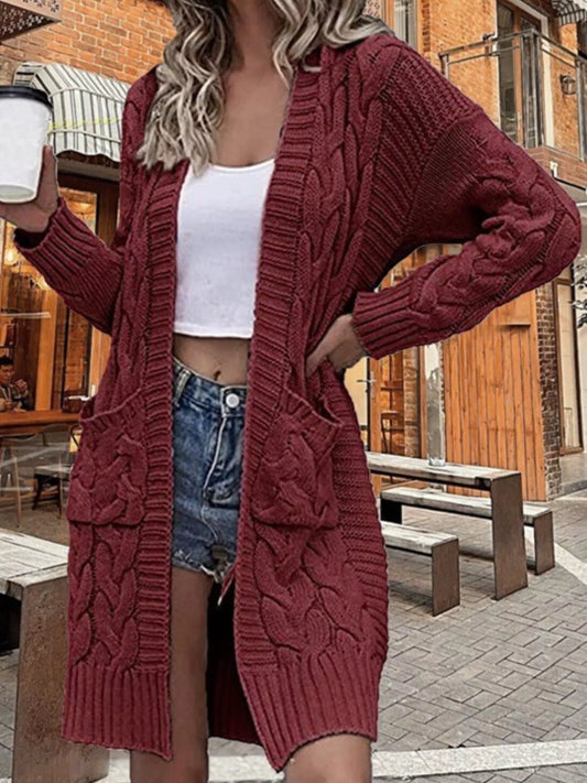 Torgerd kabelstickad cardigan, vinröd