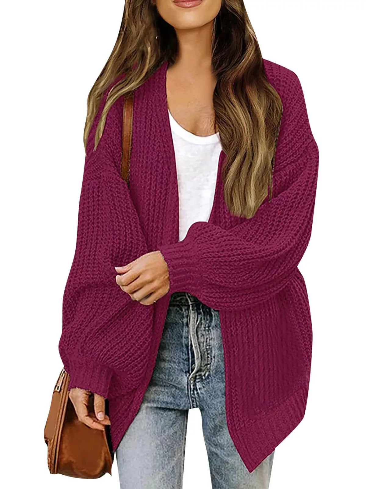 Rosemarie grovstickad cardigan, lilaröd