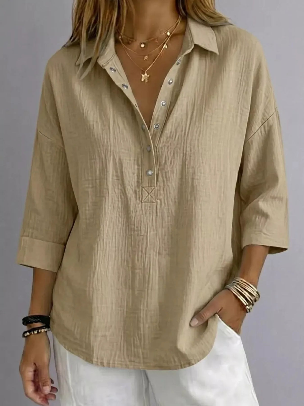 Barbro blus med trekvartsärm, khaki