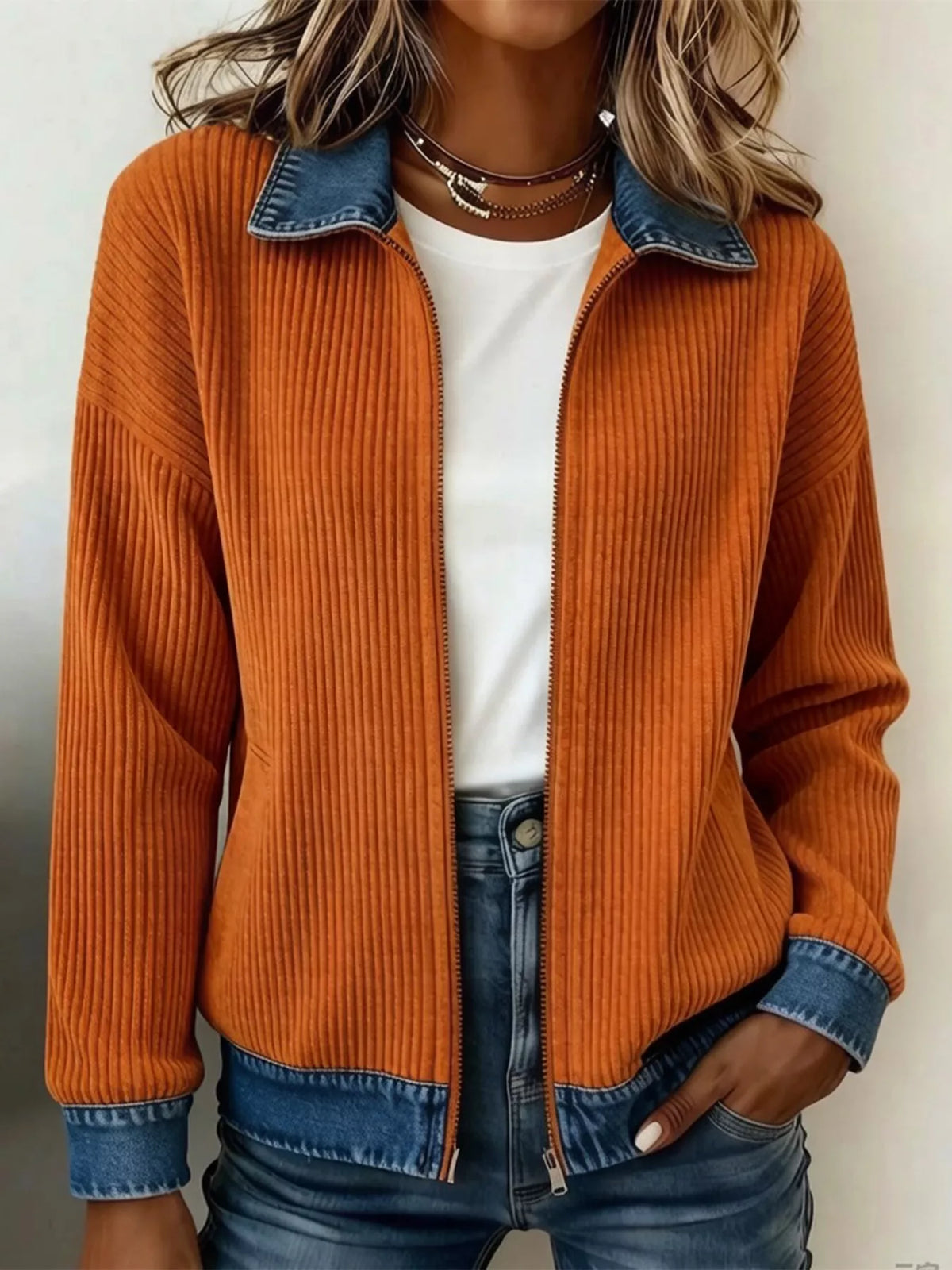 Rosanna ribbstickad jacka, orange