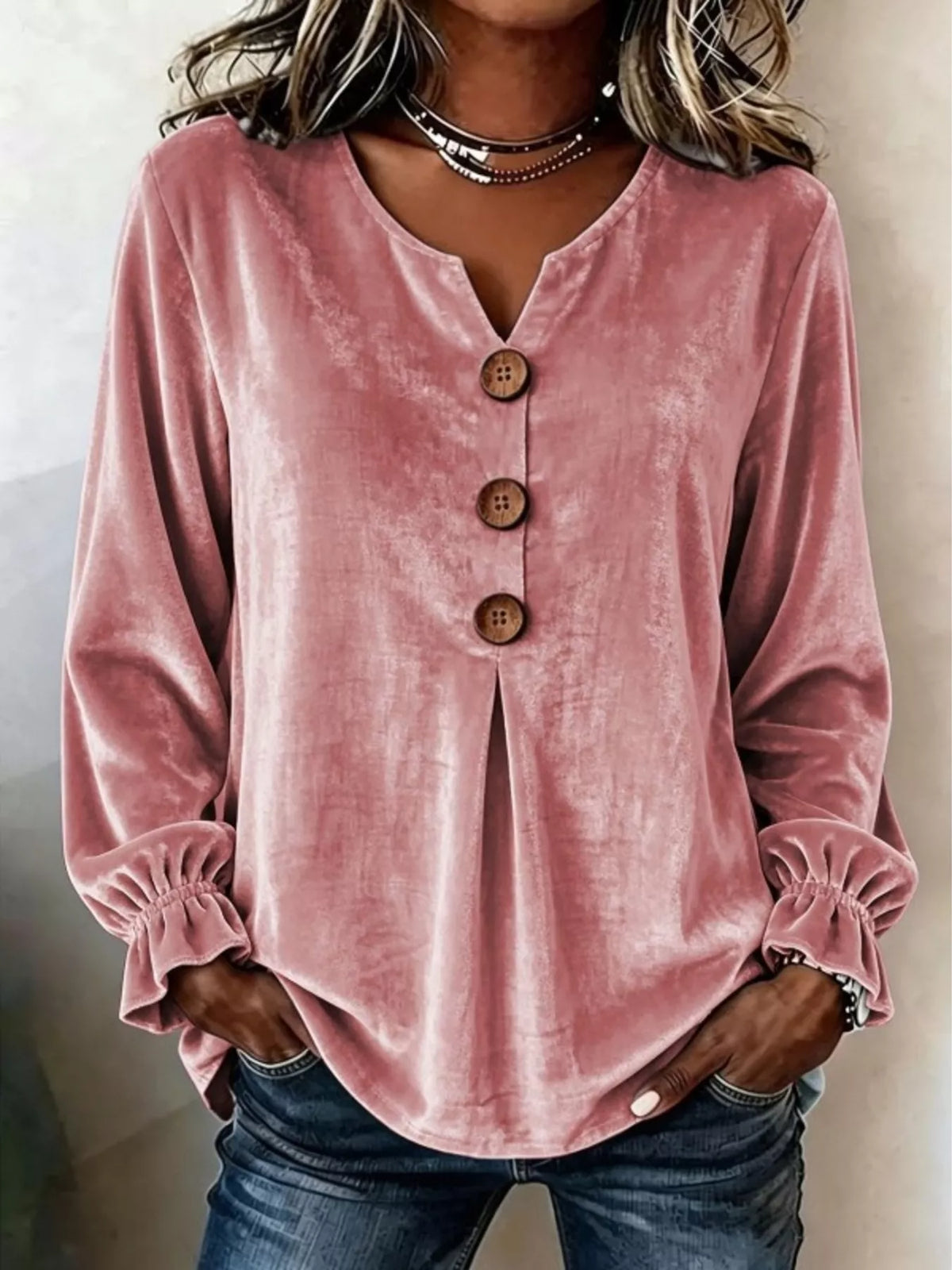 Elsie blus i sammet, rosa