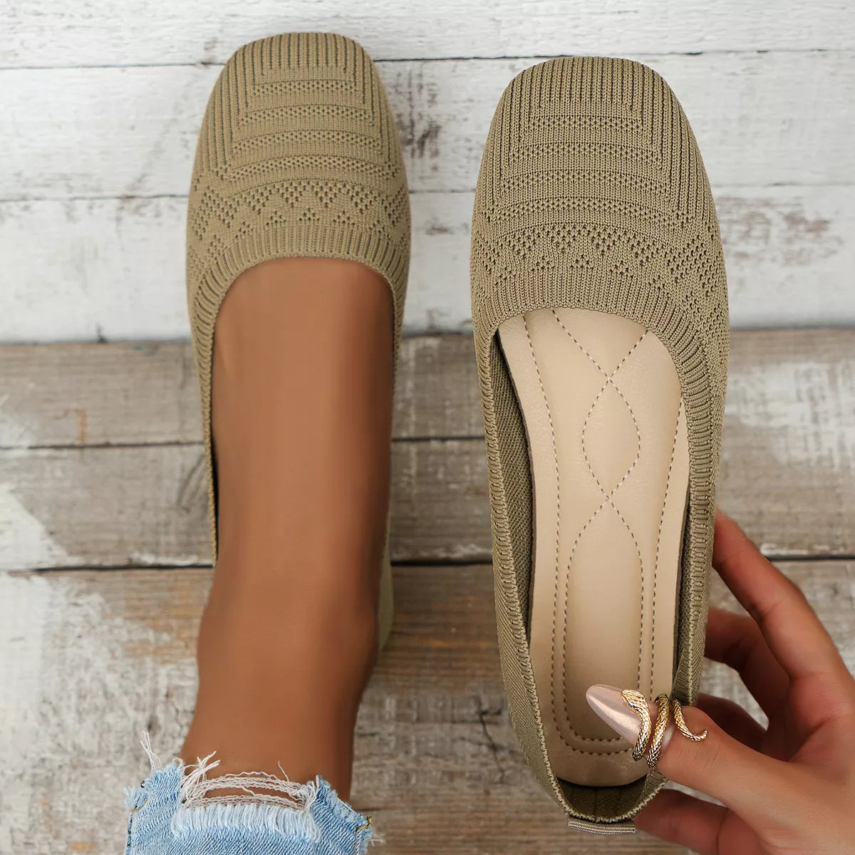 Eleni slip-ons i mesh, khaki
