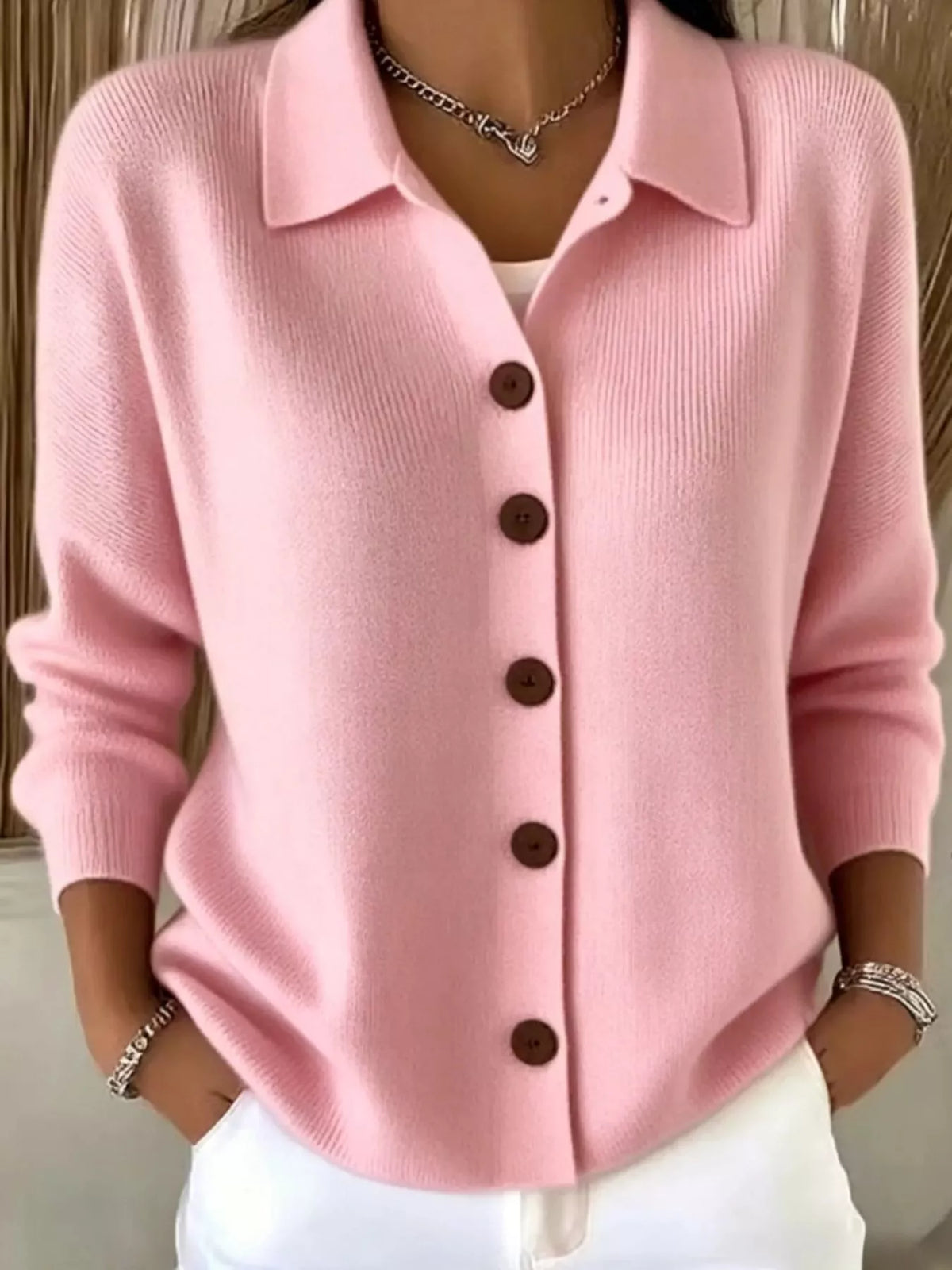 Eleanor höftlång cardigan, rosa