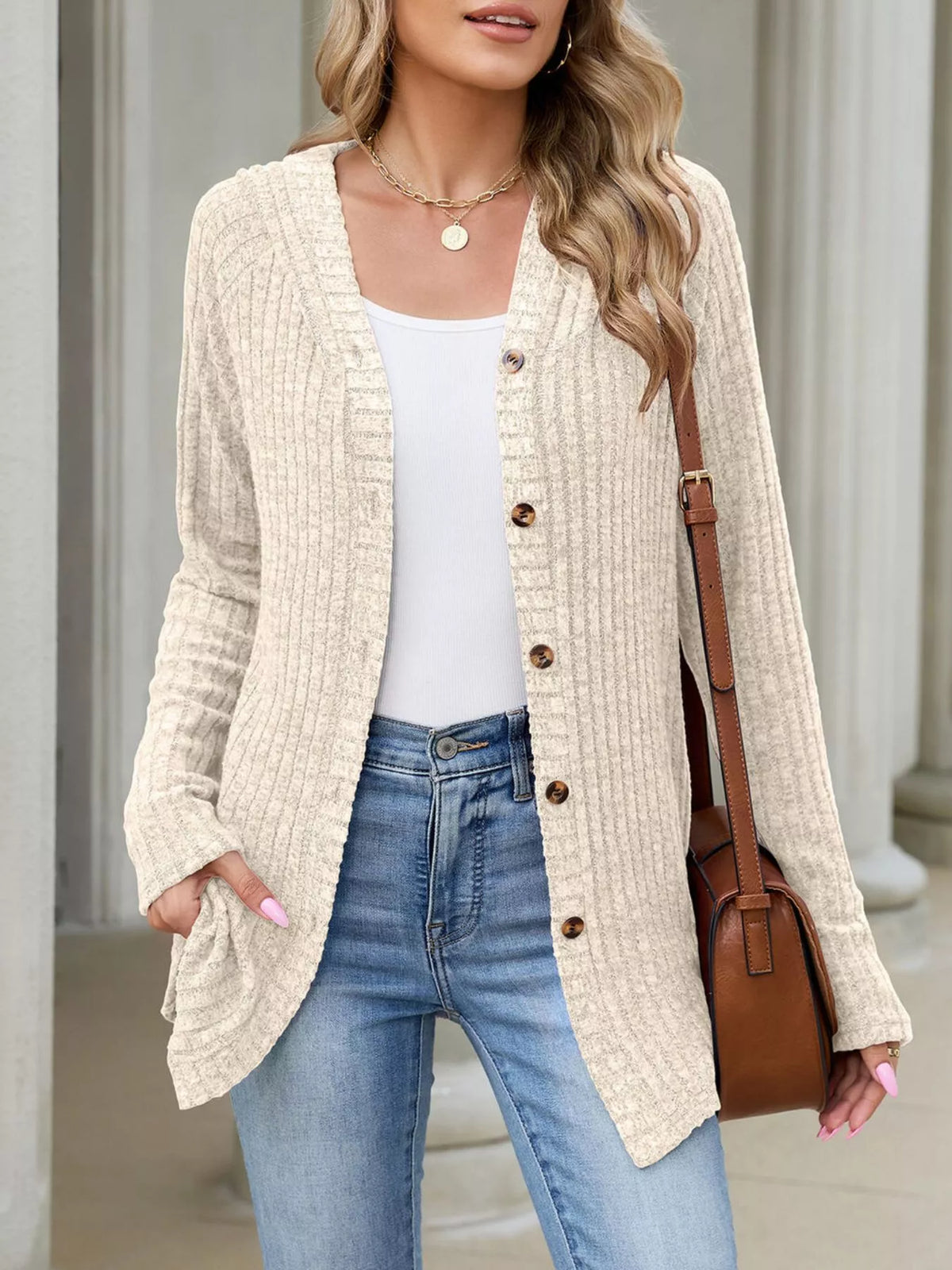 Venke ribbstickad cardigan