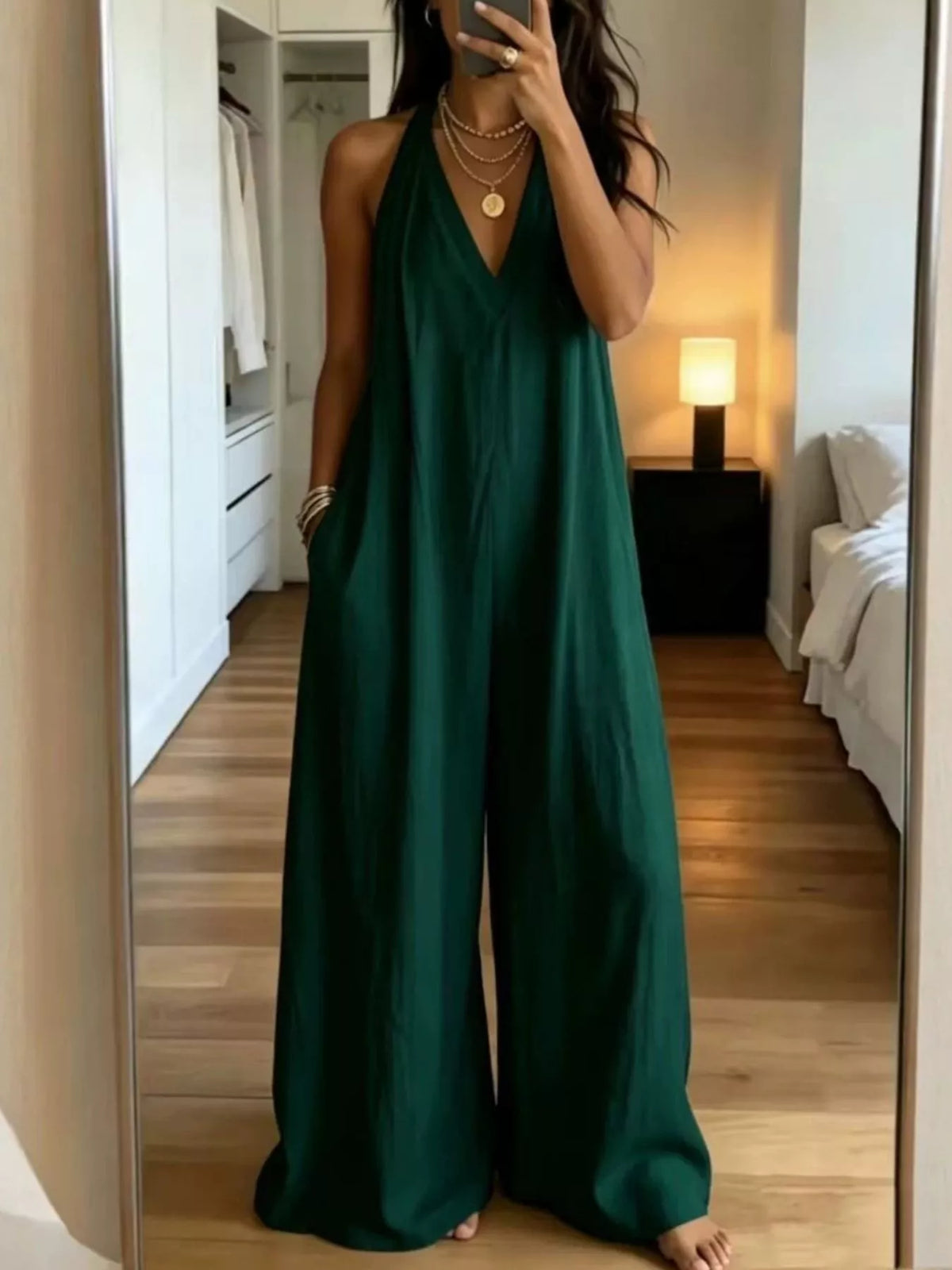 Ariana jumpsuit med halterneck, grön