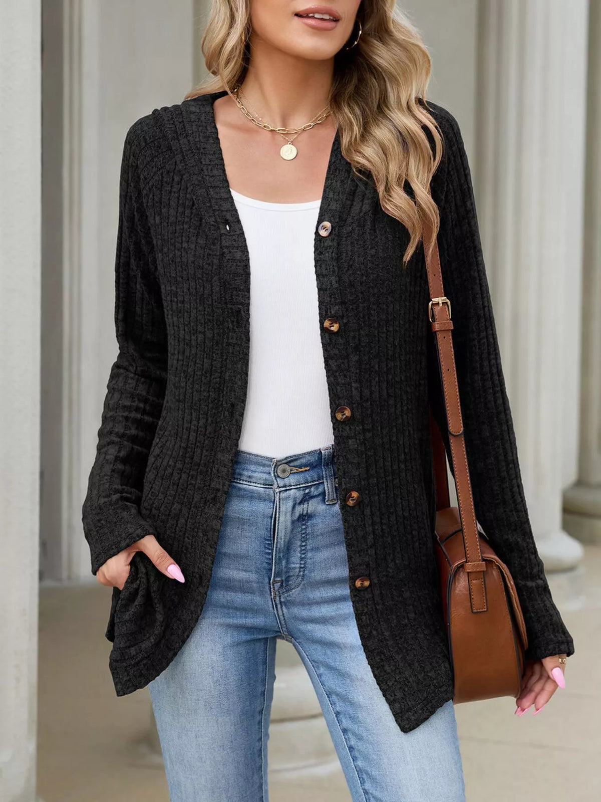 Venke ribbstickad cardigan