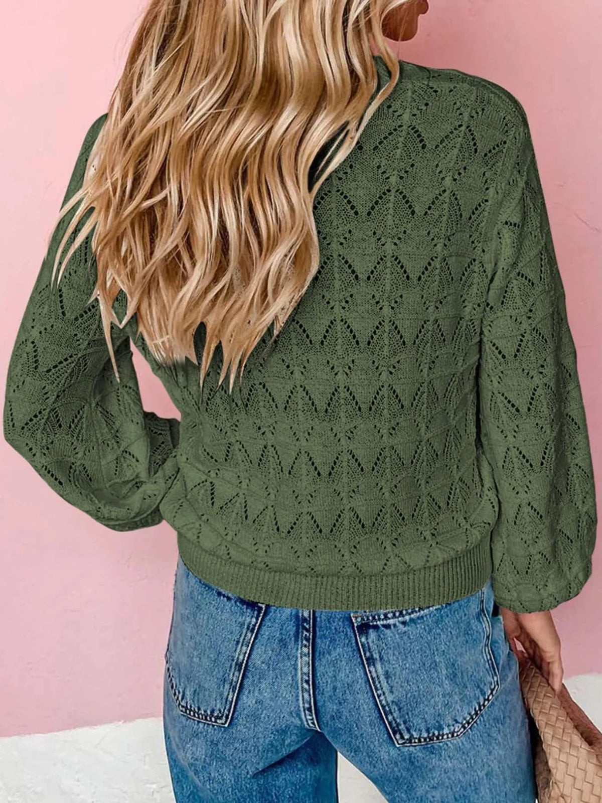 Rhea hålstickad cardigan, grön